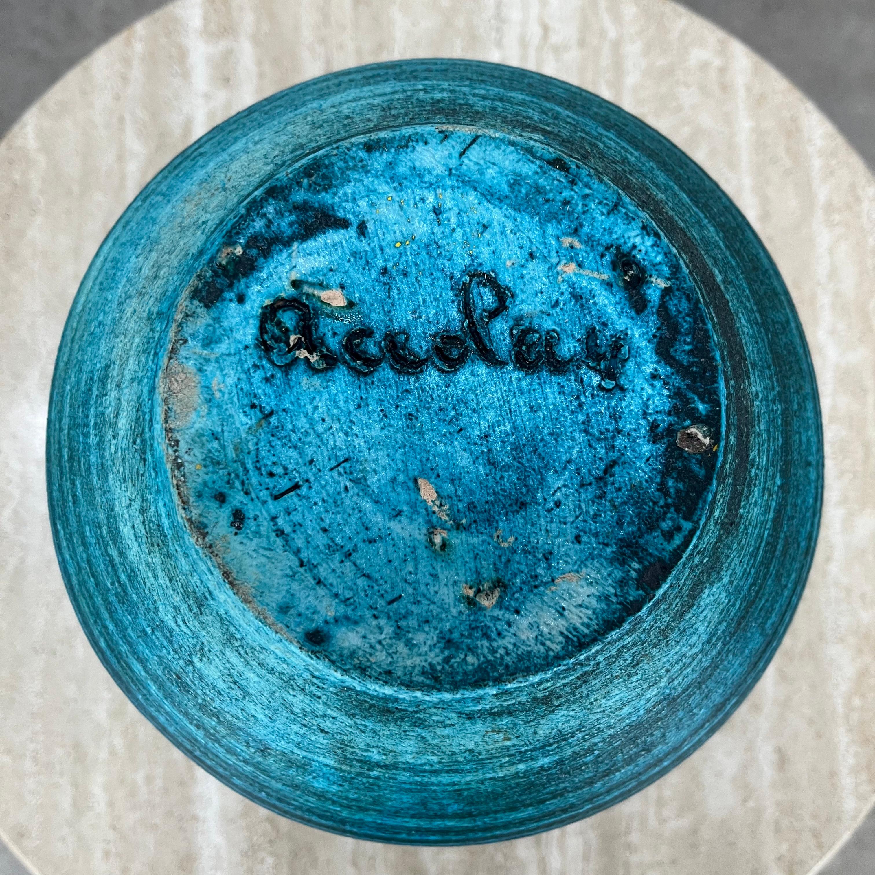 Vaso in ceramica francese Accolay, blu Gauloise, anni '60 in vendita 5