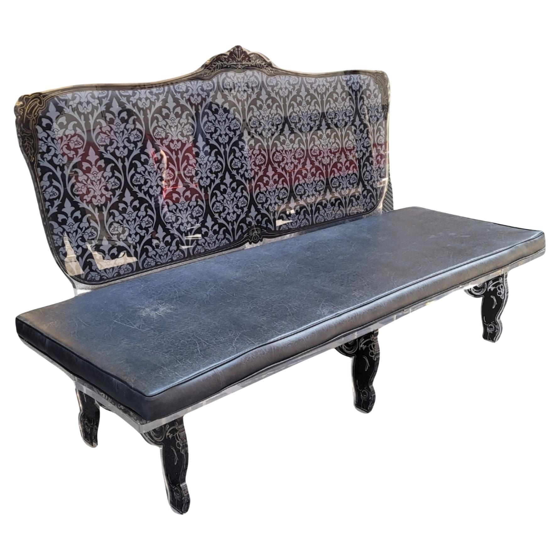 French Acrila Sofa Black gray neobaroque  in fiberglass For Sale