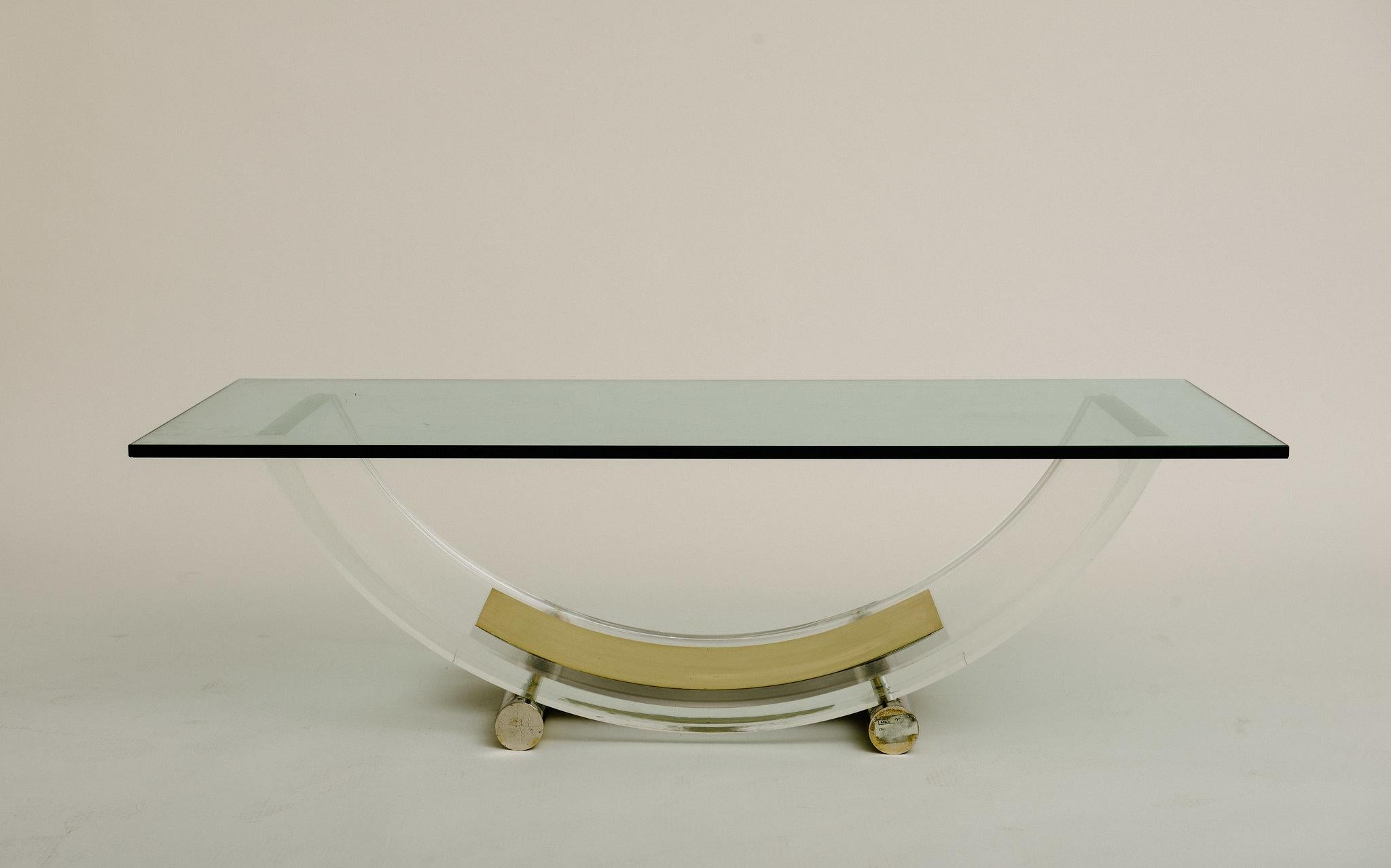 Late 20th Century French Acrylic and Brass Cocktail Table Base