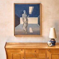 French Acrylic on Canvas Surrealism Painting, 1963