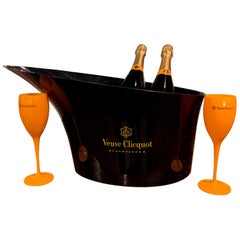 Retro French Acrylic "Veuve Clicquot" Double Magnum Champagne Cooler with Glasses