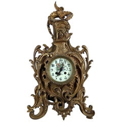French A.D. Mougin Rococo Style Bronze Mantel Clock, Dragon Motif, circa 1880
