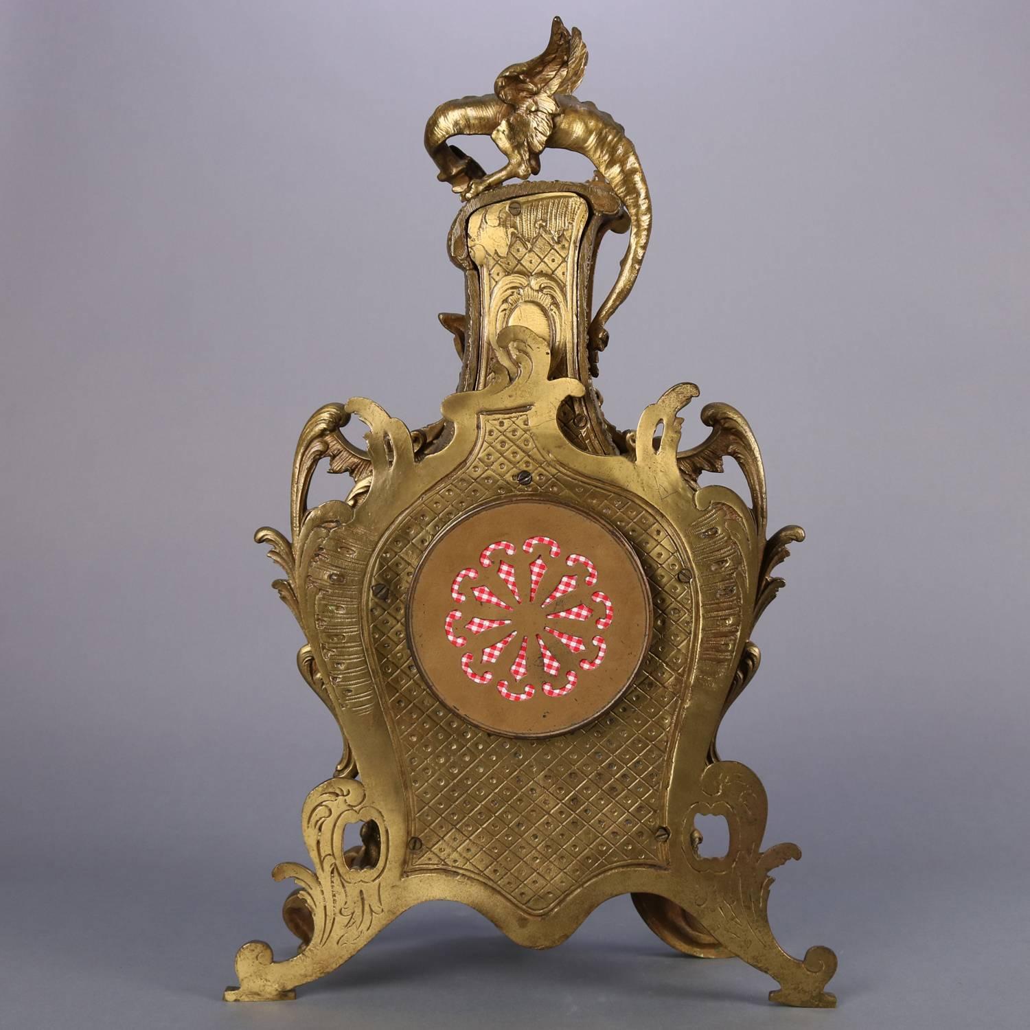 19th Century French A.D. Mougin Rococo Style Bronze Mantel Clock, Dragon Motif, circa 1880