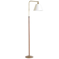 French Adjustable Brass and Leather Reading Floor Lamp, circa 1960