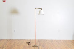 French Adjustable Brass and Leather Reading Floor Lamp, circa 1960