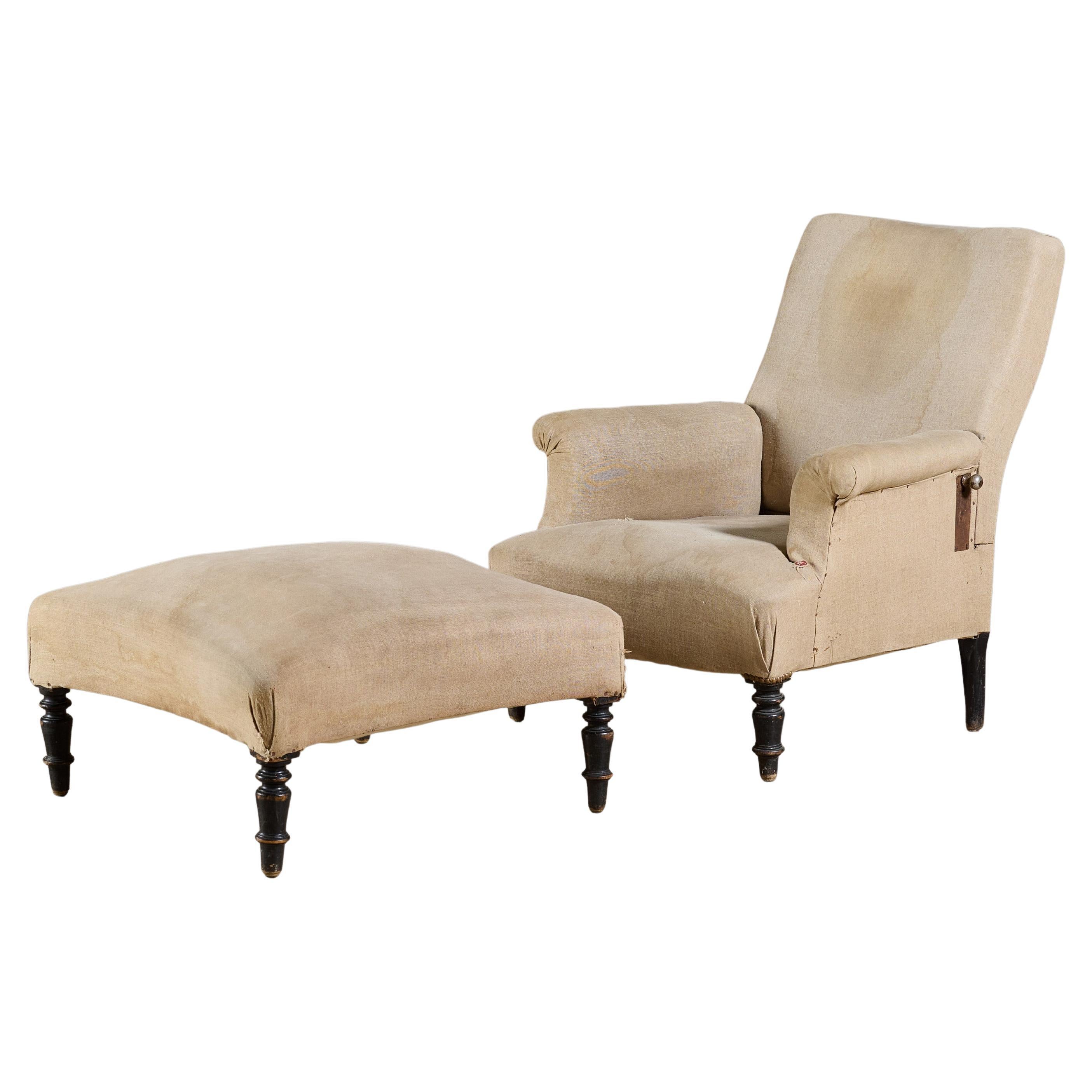French Adjustable Chair and Ottoman For Sale
