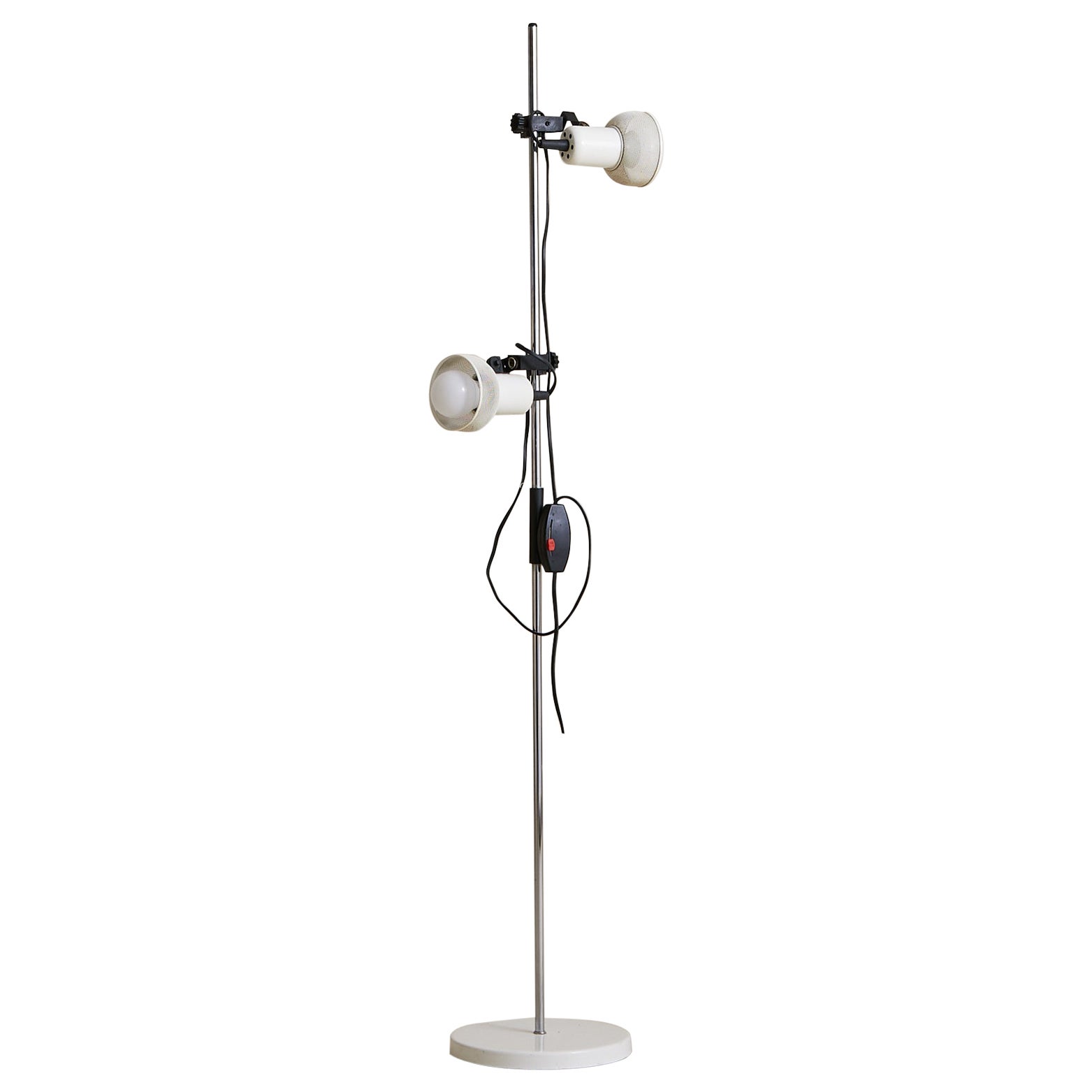 Lampada da terra francese regolabile in cromo con paralumi traforati, anni '50 in vendita