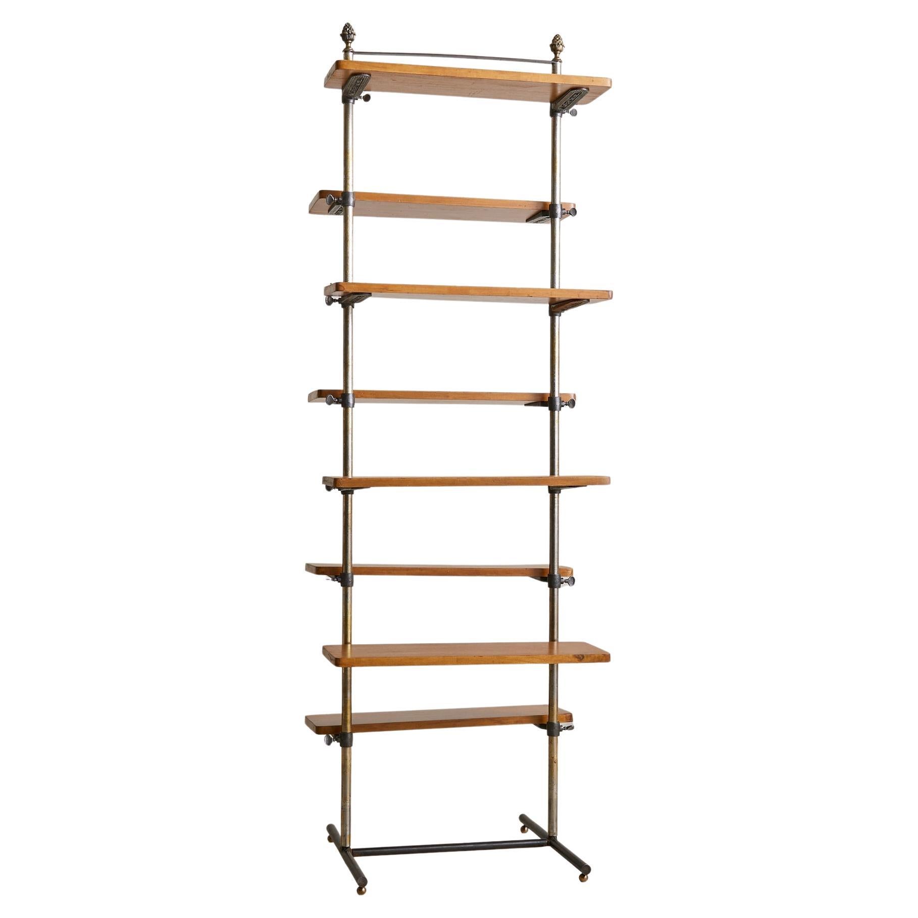 French Adjustable Fruitwood Étagère by Siegel, 1950s en vente