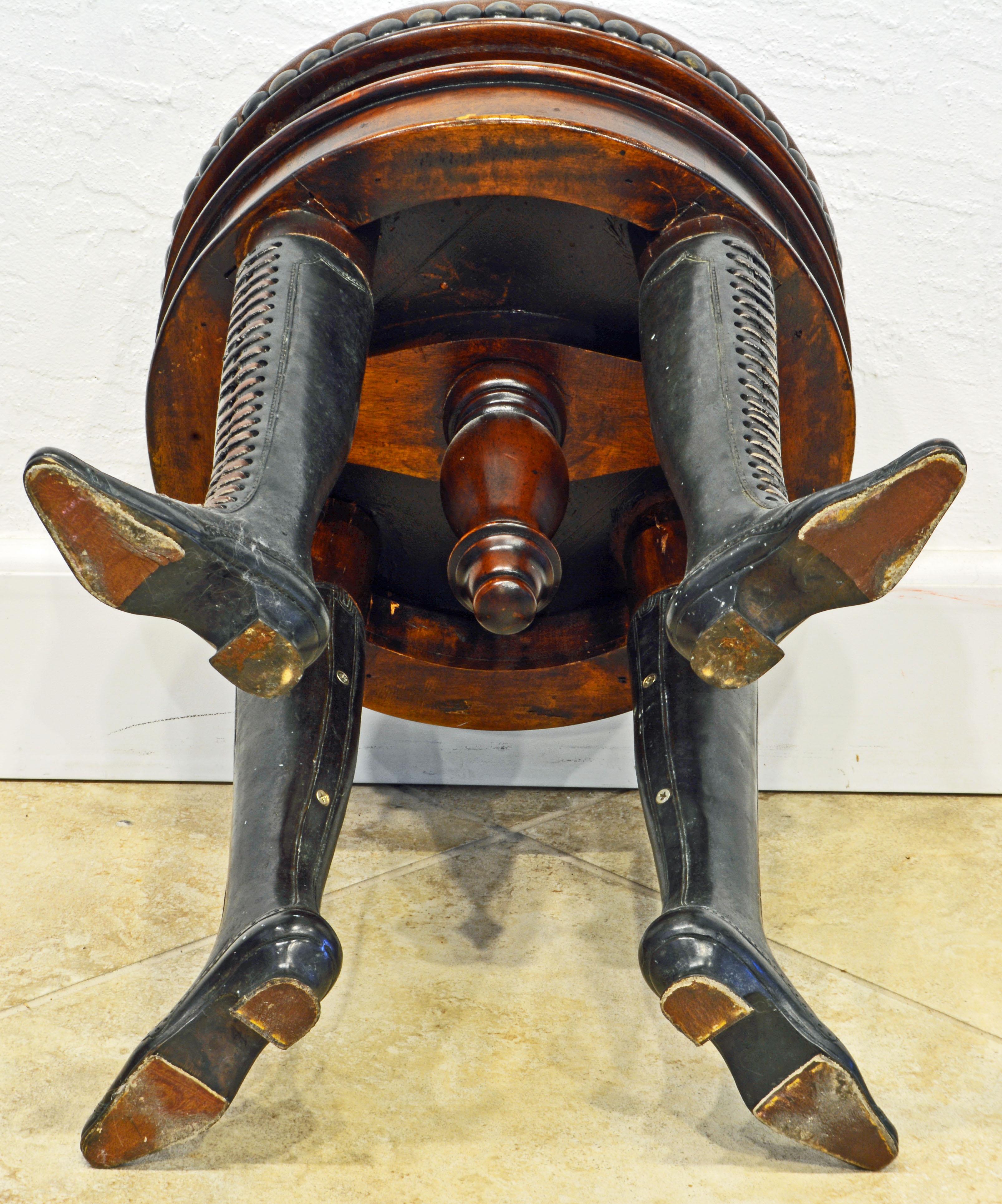 French Adjustable Leather Piano Stool on Bronze Legs in He Form of Ladies Boots 4