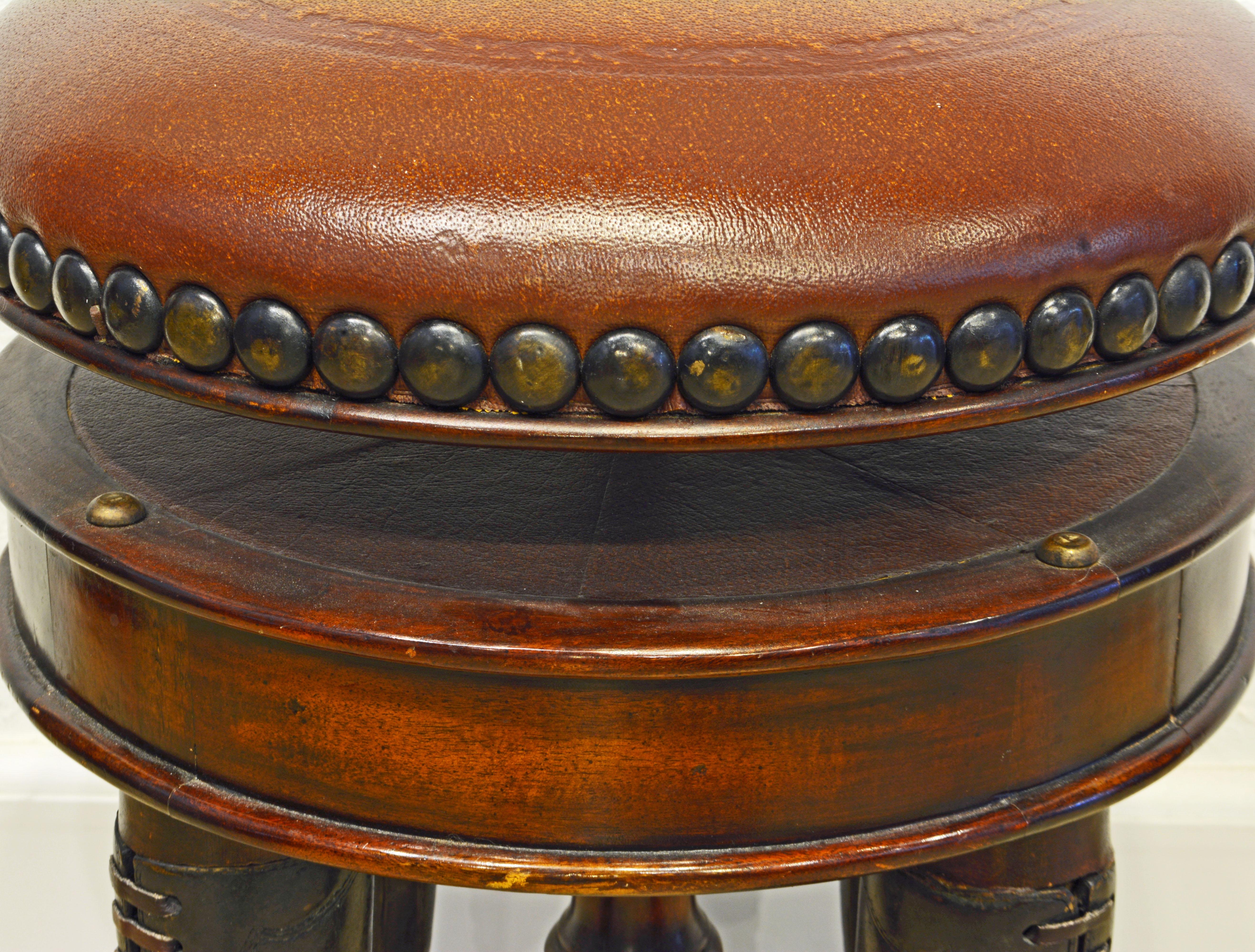 19th Century French Adjustable Leather Piano Stool on Bronze Legs in He Form of Ladies Boots