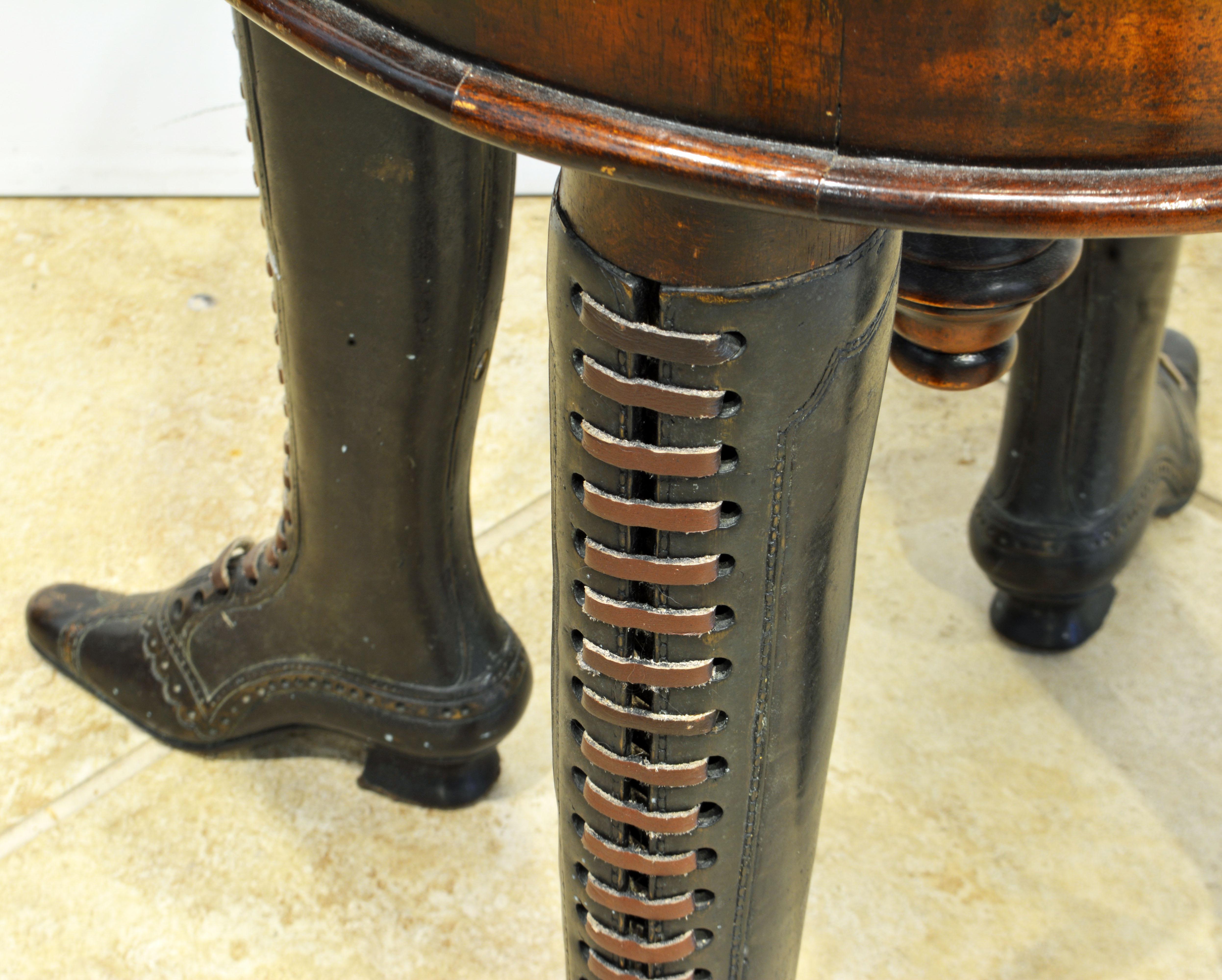 French Adjustable Leather Piano Stool on Bronze Legs in He Form of Ladies Boots 1