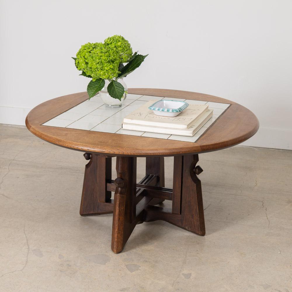 Table réglable en chêne français et carreaux de faïence par Guillerme et Chambron en vente 7