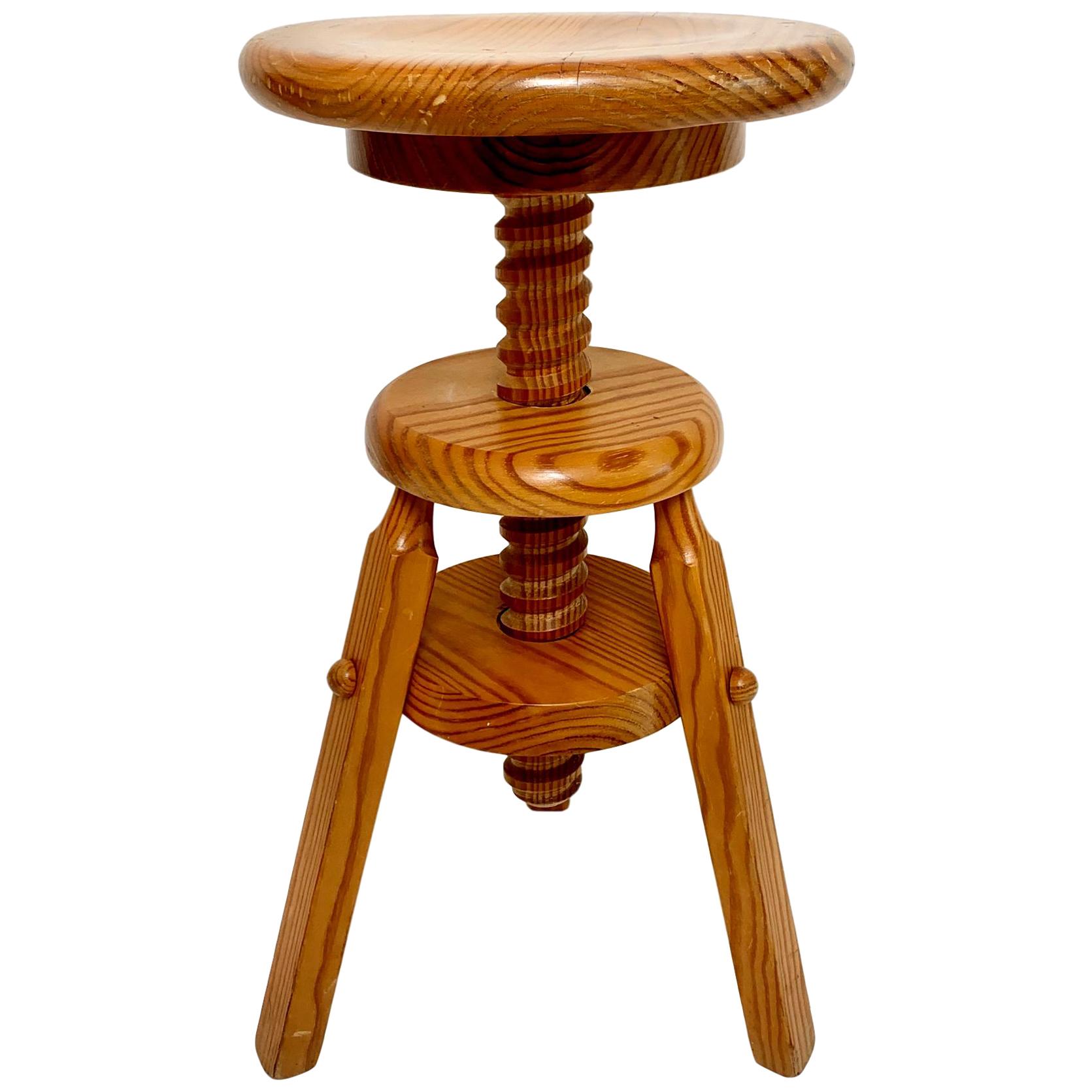 French Adjustable Pine Stool For Sale