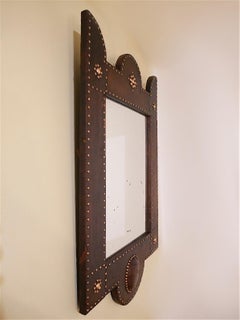 French Adnet Style Art Deco Brown Leather and Brass Claws Covered Mirror, 1920s
