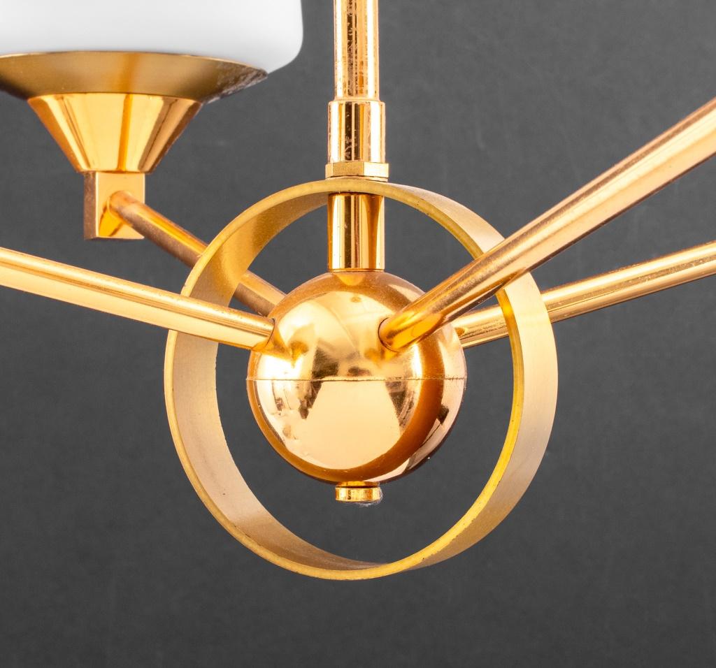Mid-Century Modern French Adnet Style Modernist Brass Chandelier For Sale