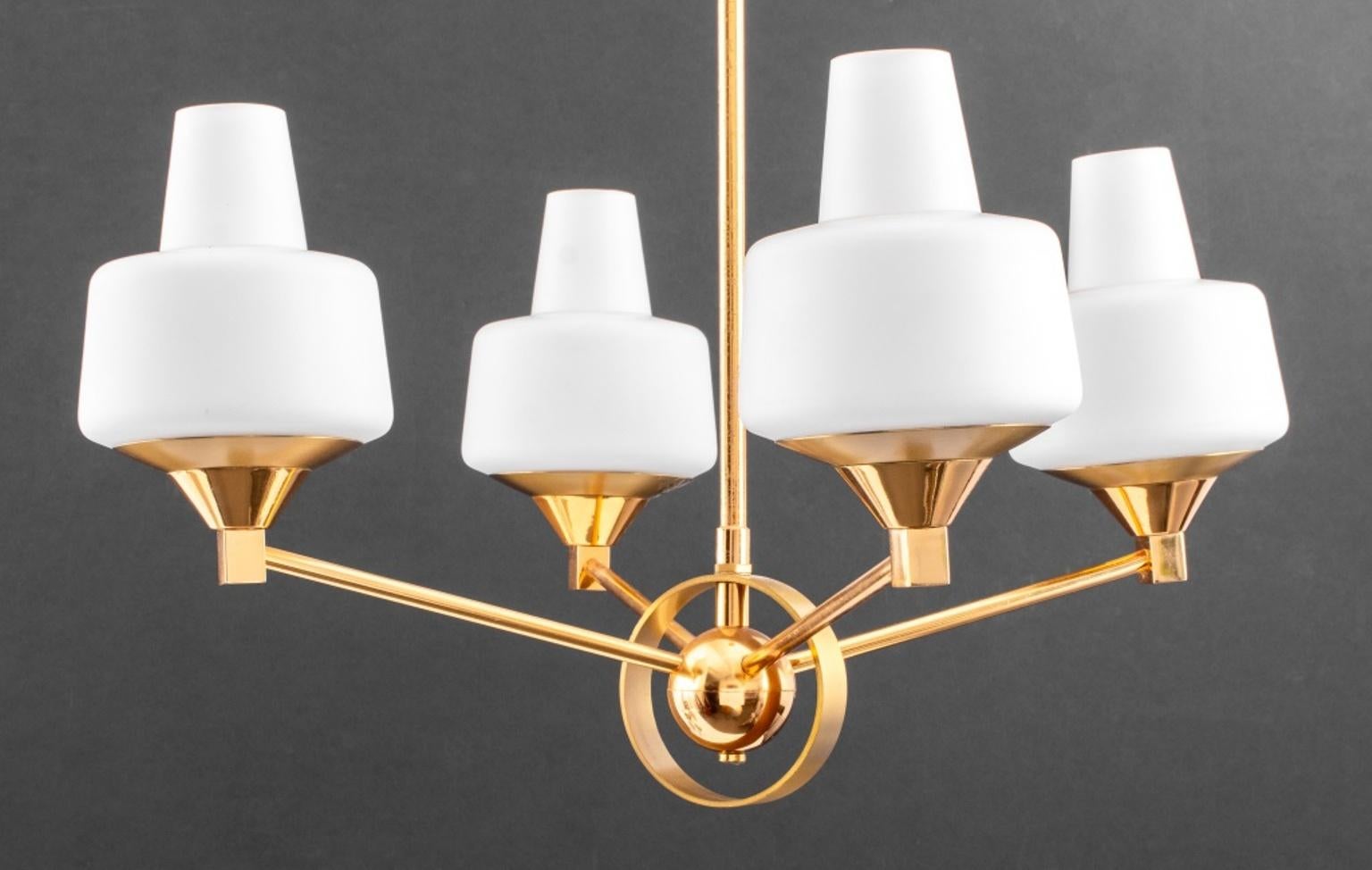 20th Century French Adnet Style Modernist Brass Chandelier For Sale