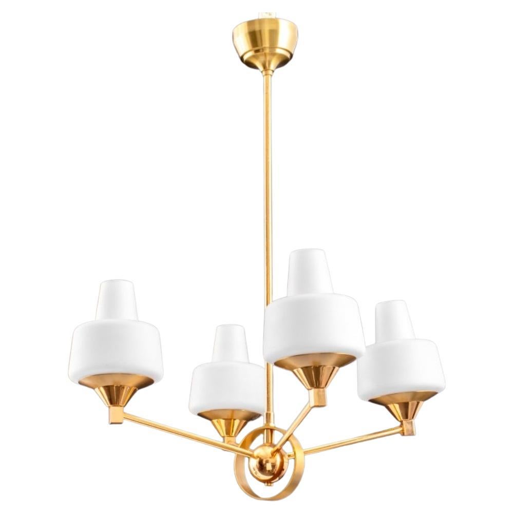 French Adnet Style Modernist Brass Chandelier For Sale