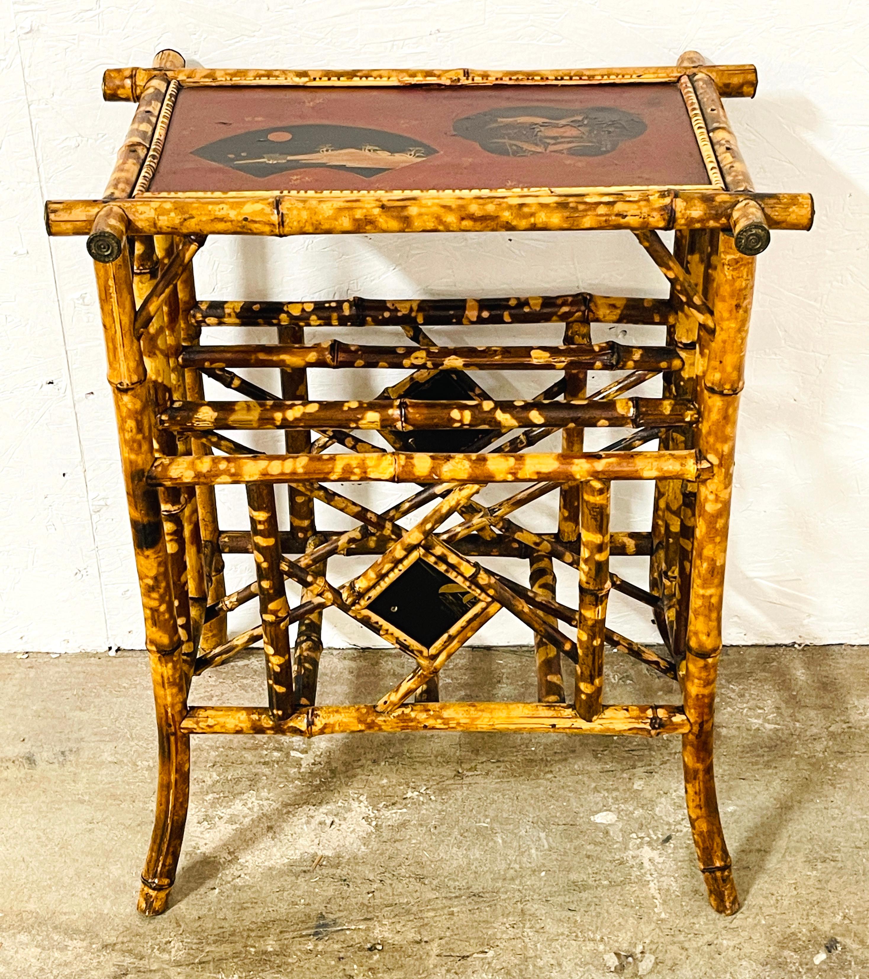 French Aesthetic /Japonisme Red Lacquer Bamboo Side Table, Circa 1880s
A splendid French Aesthetic /Japonisme Red Lacquer Bamboo Side Table, made in the 1880s. Embodying the essence of the French Aesthetic movement influenced by Japonisme, this