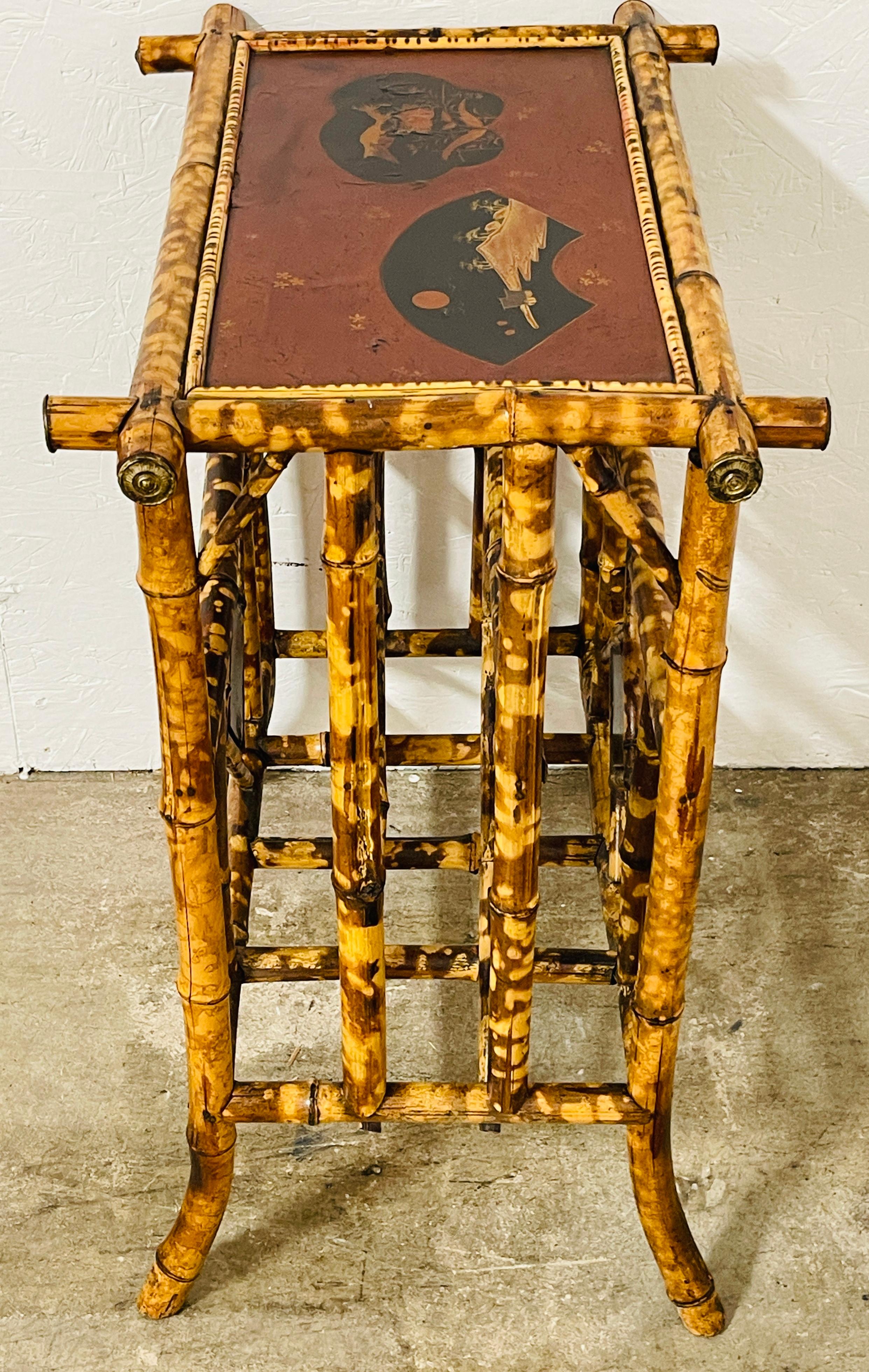 French Aesthetic /Japonisme Red Lacquer Bamboo Side Table, Circa 1880s In Good Condition For Sale In West Palm Beach, FL