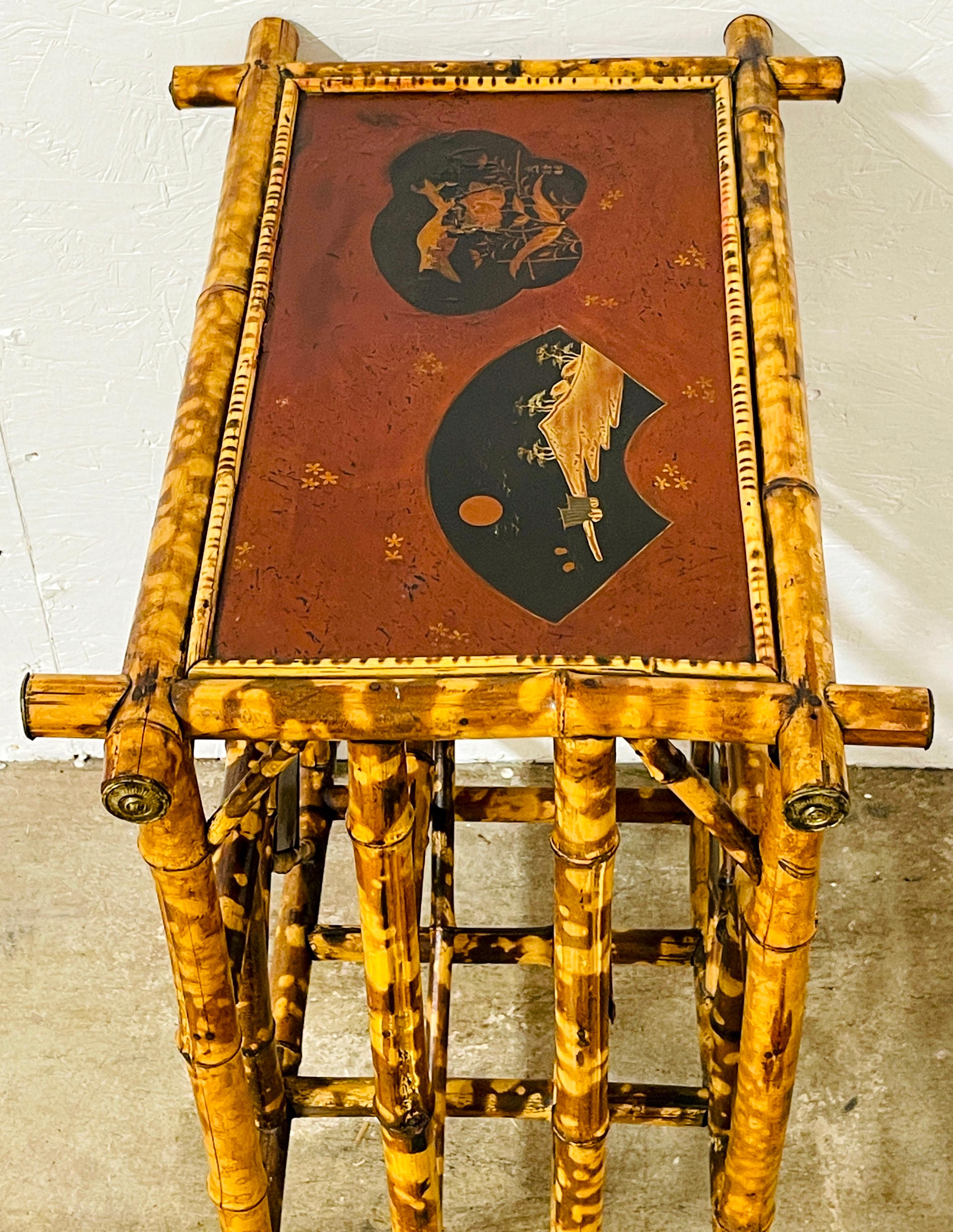 19th Century French Aesthetic /Japonisme Red Lacquer Bamboo Side Table, Circa 1880s