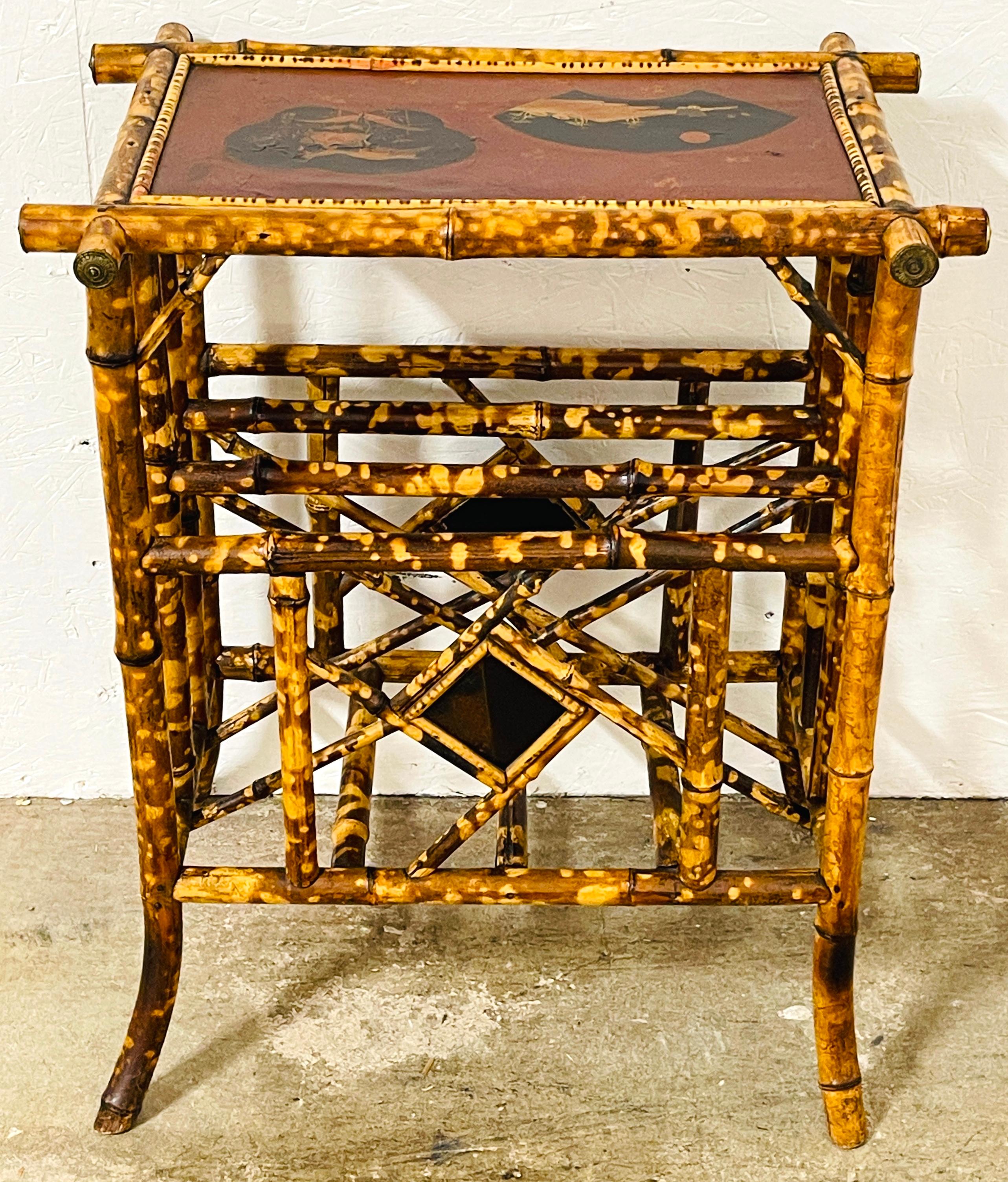 Brass French Aesthetic /Japonisme Red Lacquer Bamboo Side Table, Circa 1880s For Sale