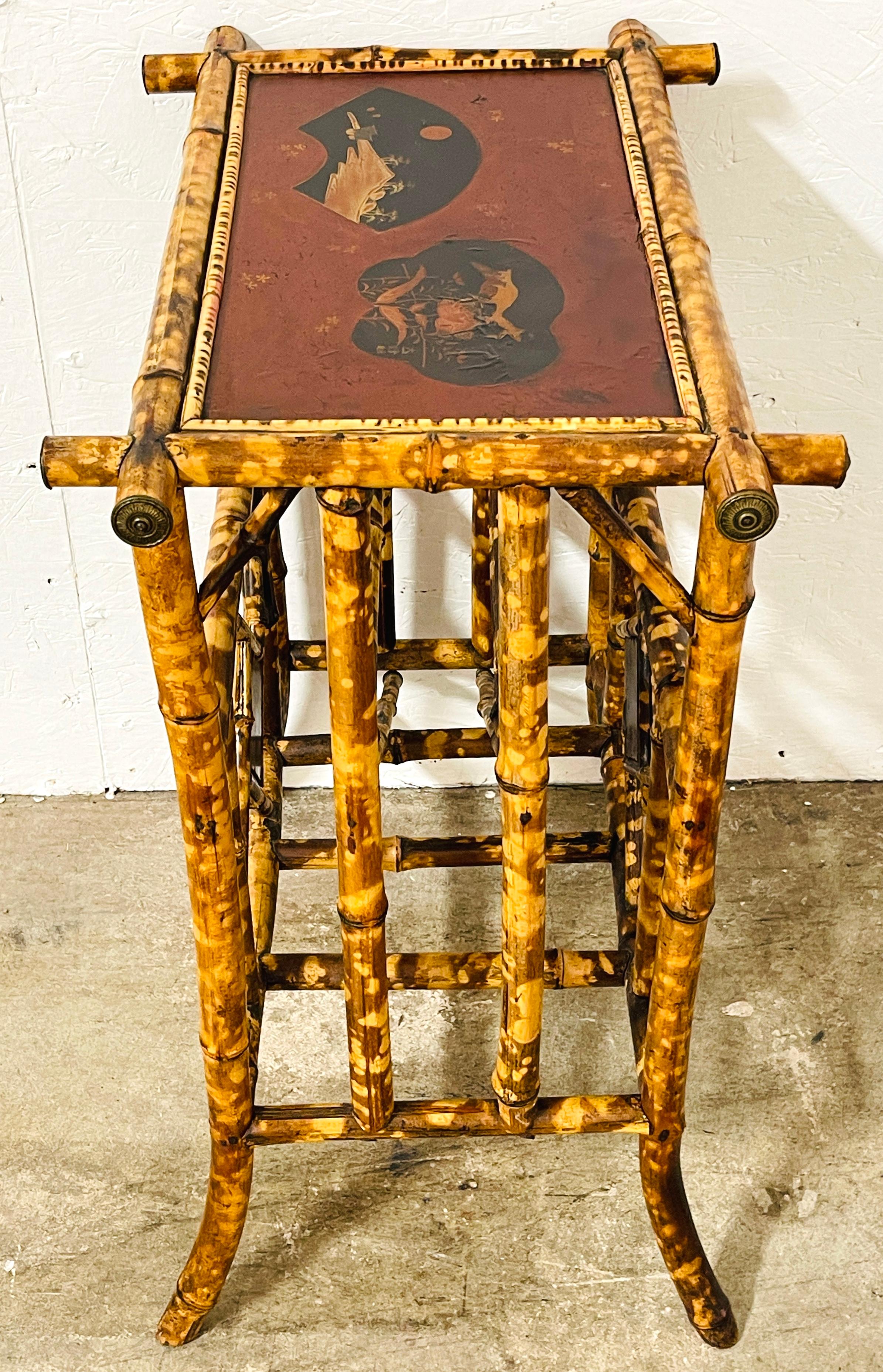 French Aesthetic /Japonisme Red Lacquer Bamboo Side Table, Circa 1880s For Sale 1