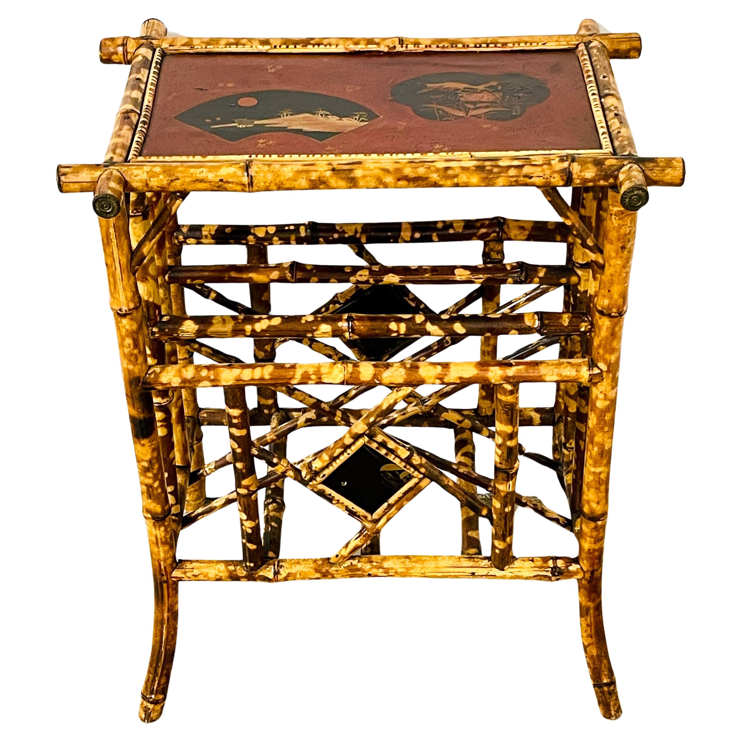 French Aesthetic /Japonisme Red Lacquer Bamboo Side Table, Circa 1880s For Sale