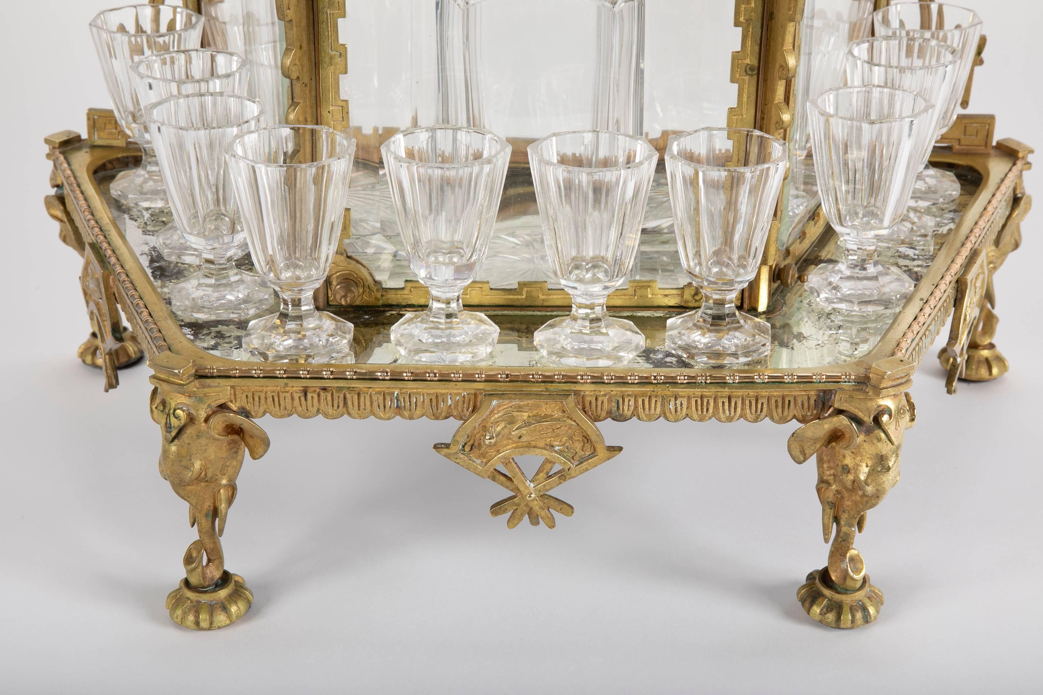 French Aesthetic Movement Baccarat Crystal and Bronze Tantalus In Good Condition In Stamford, CT