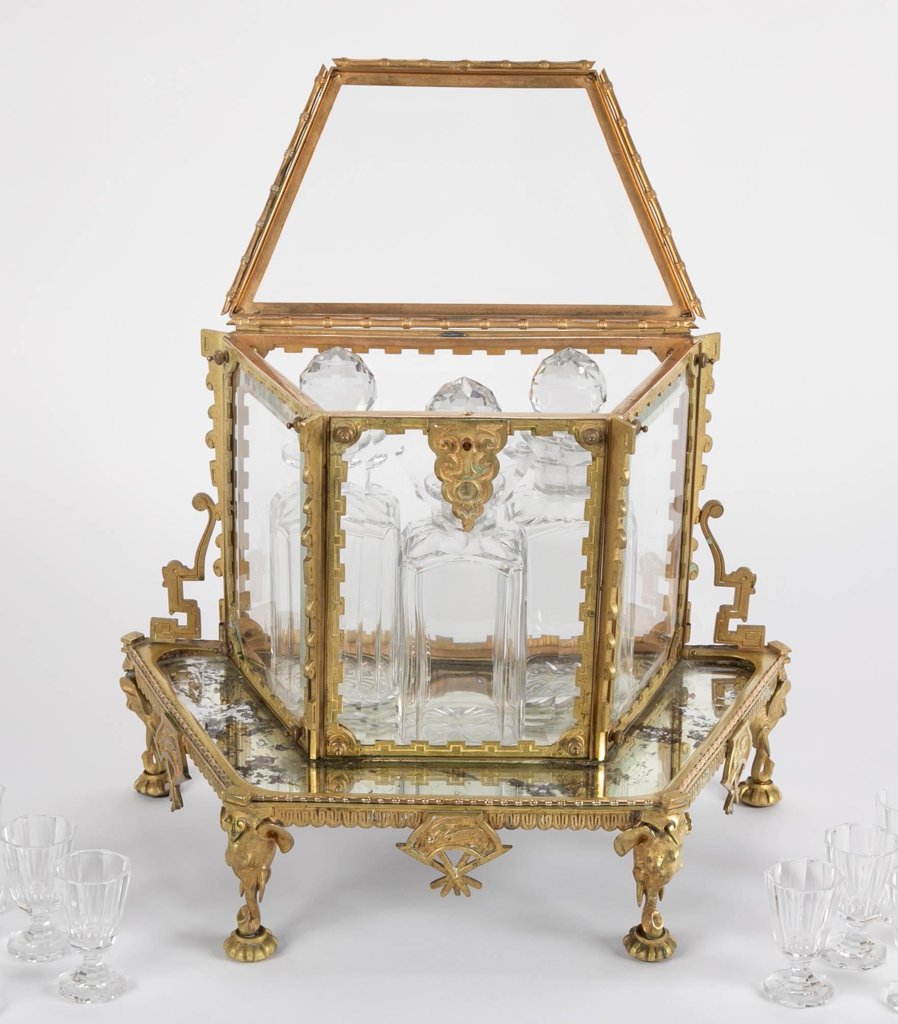 French Aesthetic Movement Baccarat Crystal and Bronze Tantalus 1