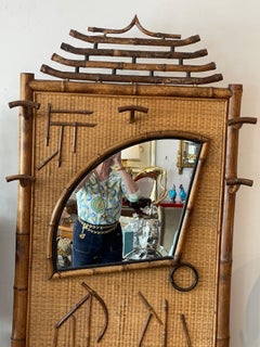 French Aesthetic Movement Bamboo Hall Tree With Fan Mirror 1870-1900
