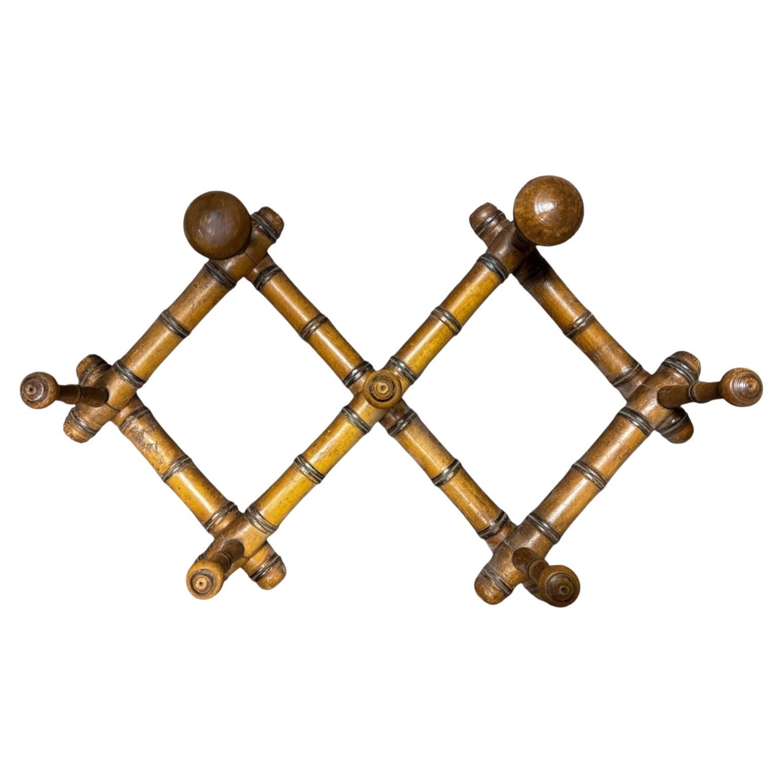 French Aesthetic Movement Faux Bamboo Hat Or Dog Leash Folding Rack / Hall Tree