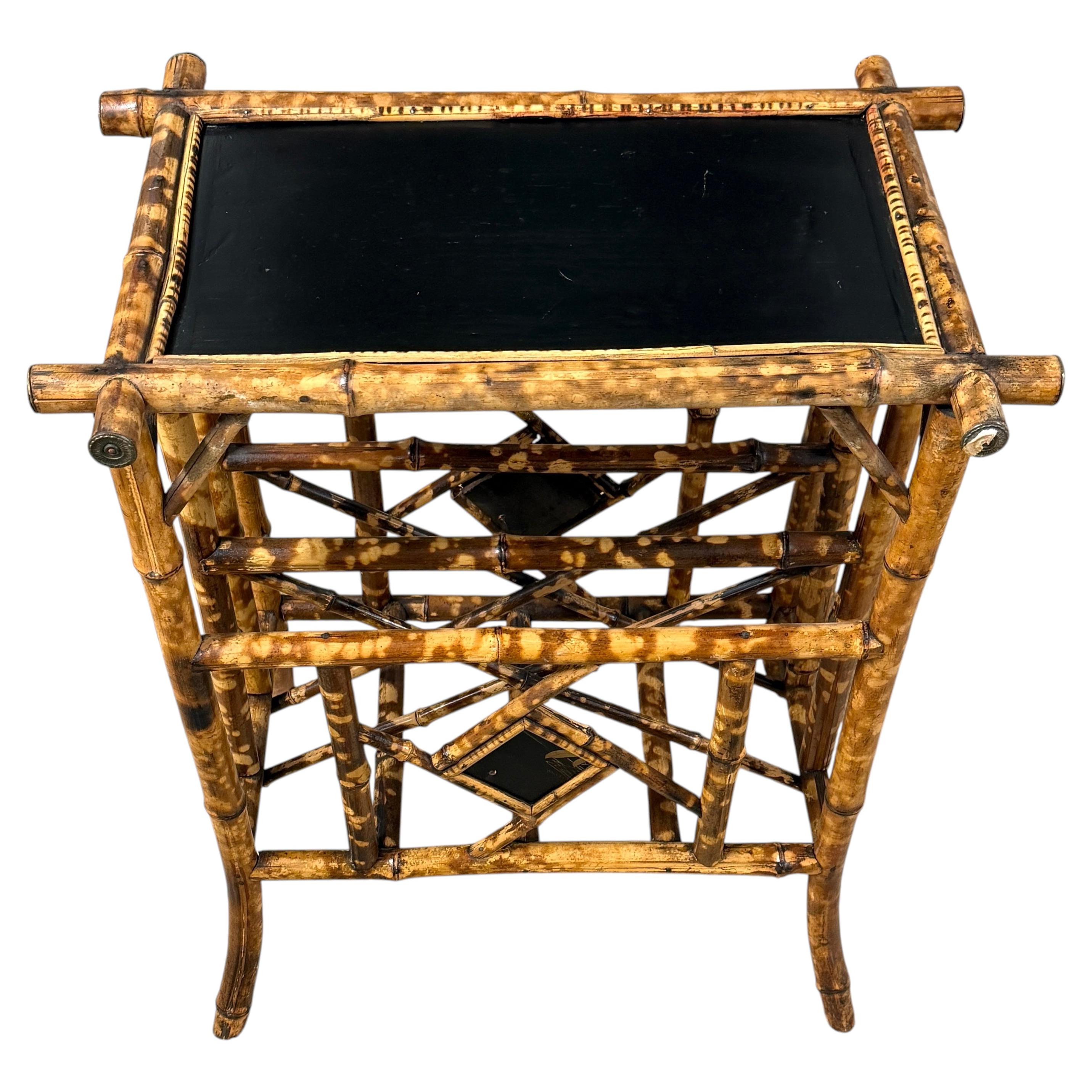 French Aesthetic Movement Japonisme Burnt Bamboo & Black Lacquer Side Table