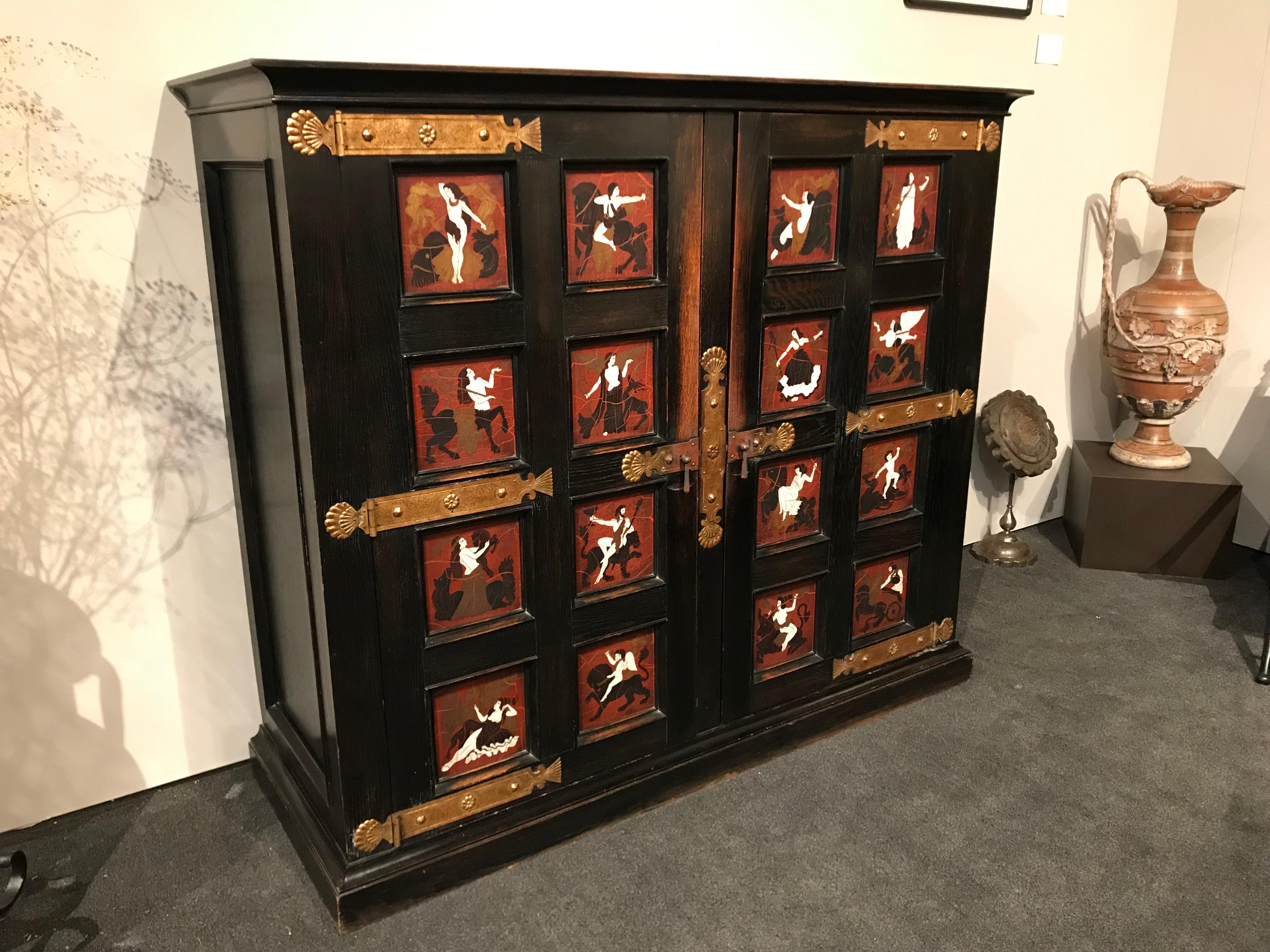 French Aesthetic Movement Neoclassical Style Ebonized Oak Cabinet In Good Condition For Sale In Montreal, QC