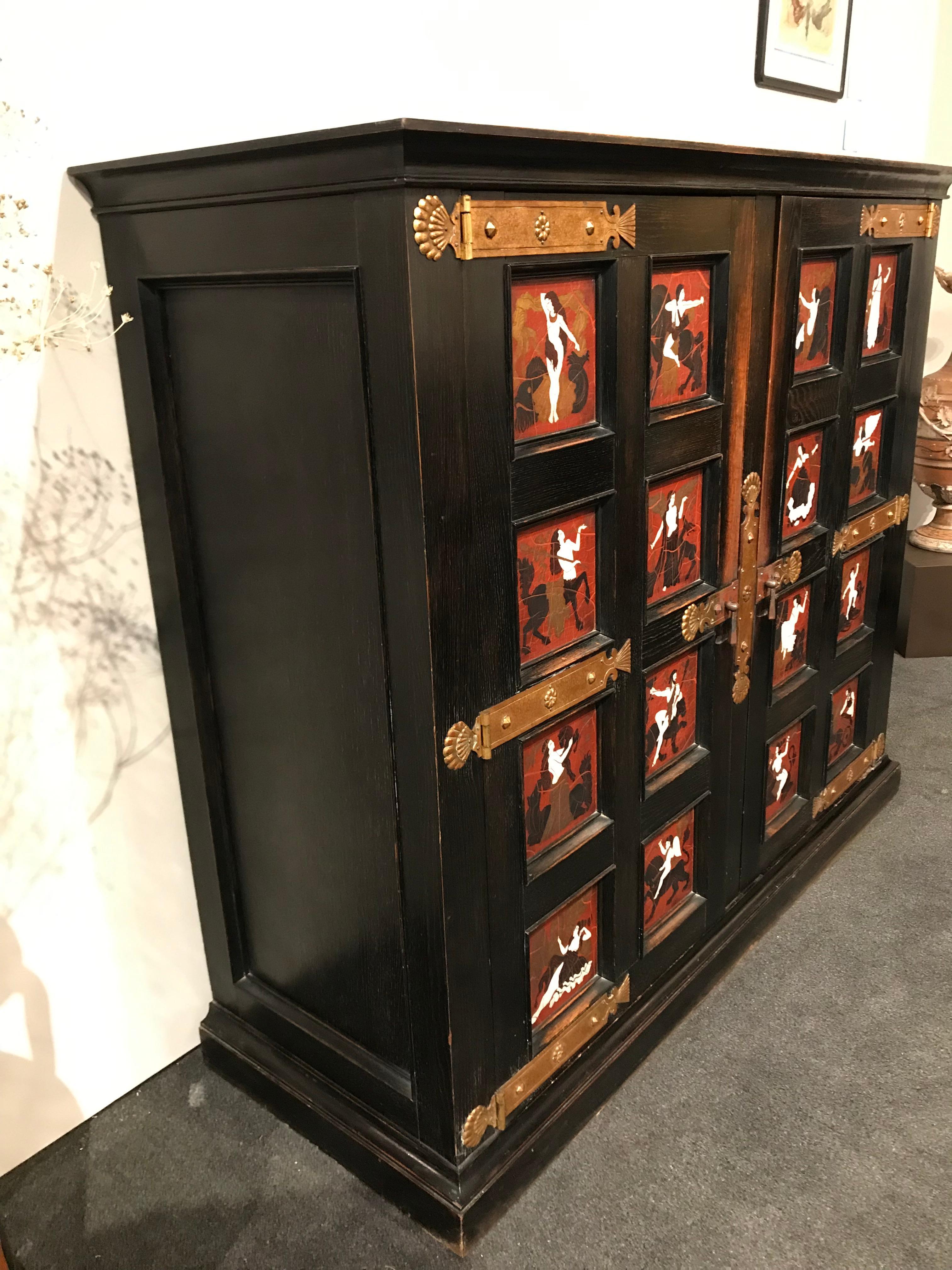 Mid-20th Century French Aesthetic Movement Neoclassical Style Ebonized Oak Cabinet For Sale