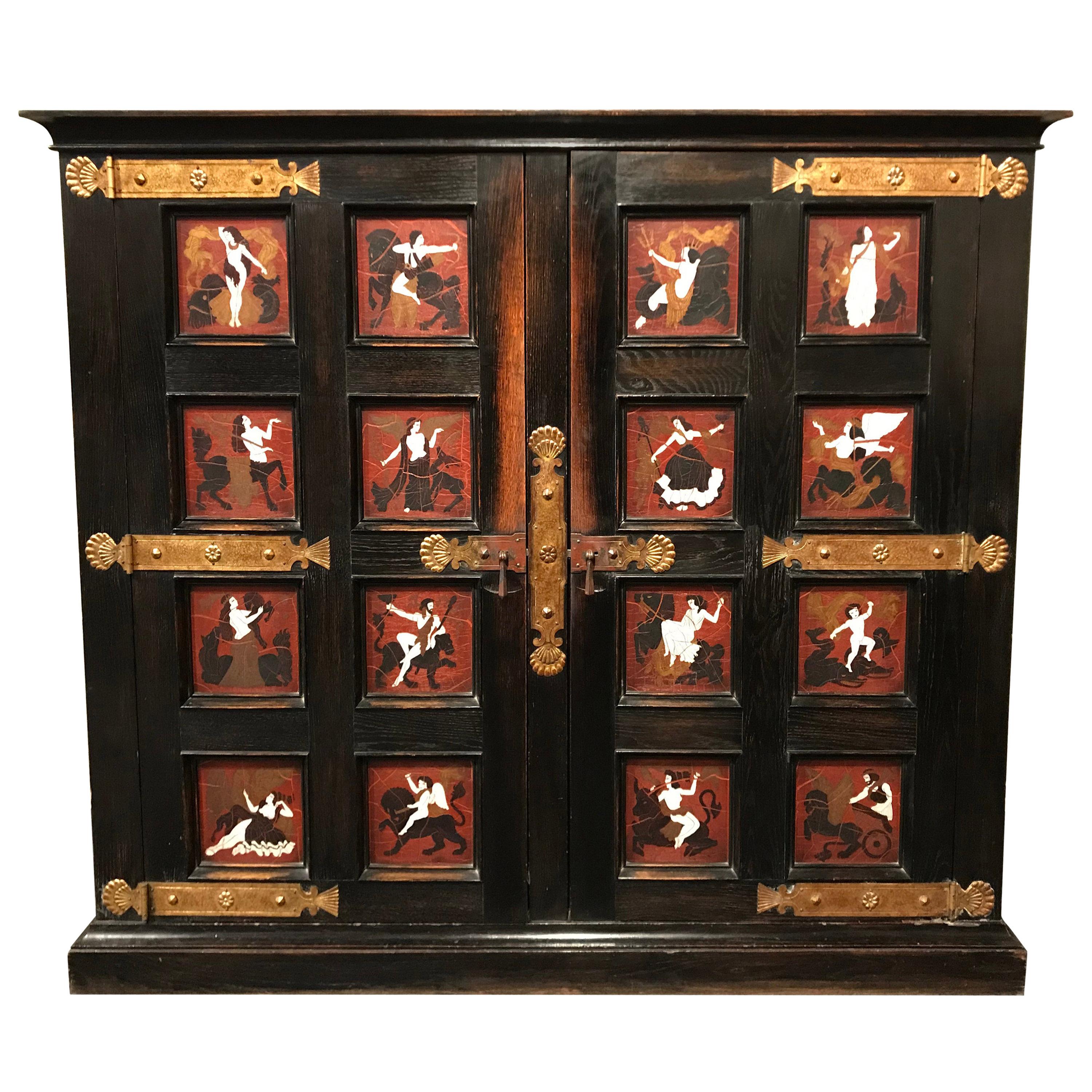 French Aesthetic Movement Neoclassical Style Ebonized Oak Cabinet For Sale