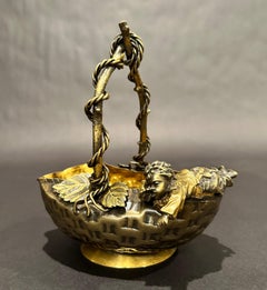 French Aesthetic Movement Patinated Bronze Figural Bowl/Basket