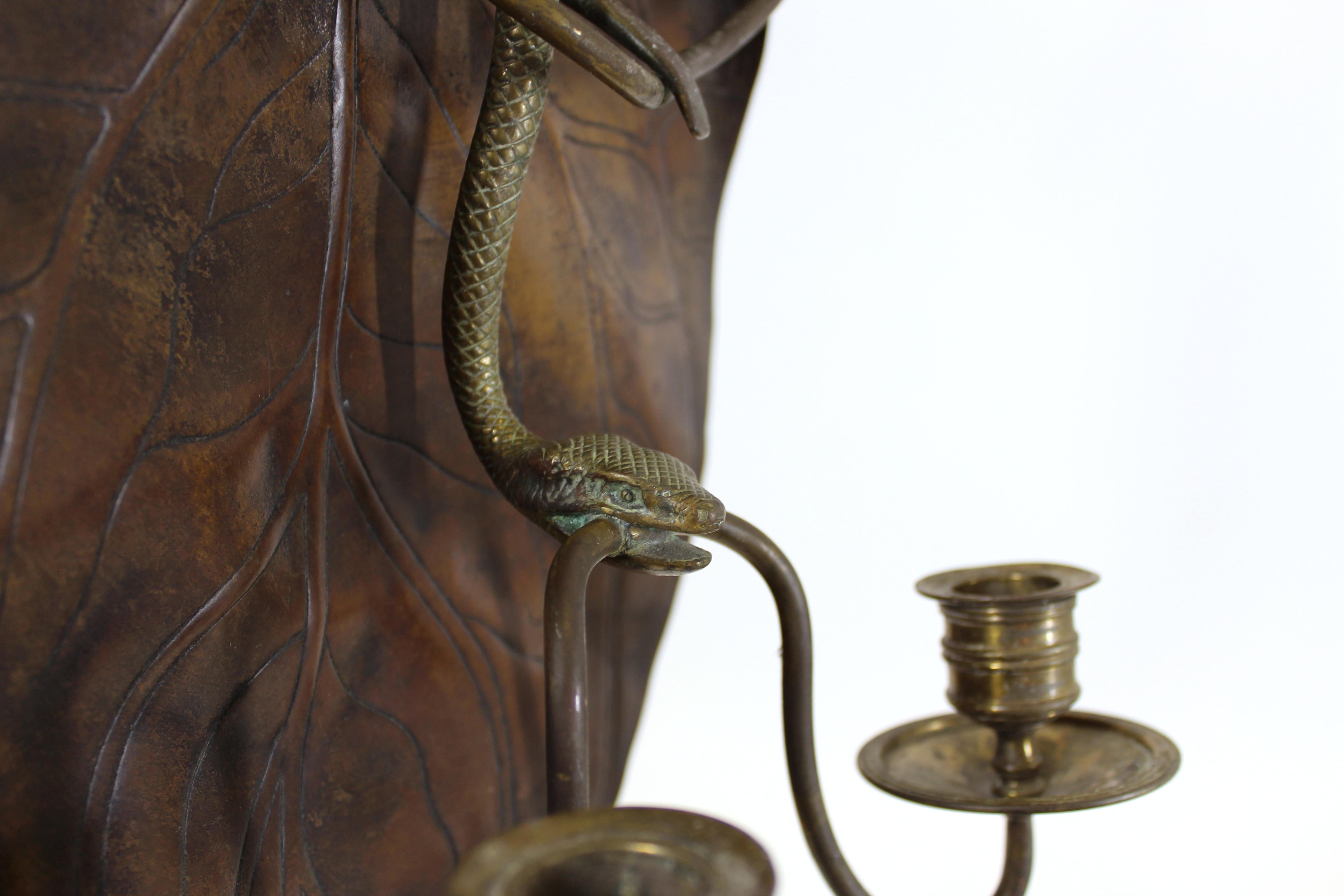 French Aesthetic Style Bronze & Copper Snake & Salamander Candle Sconces For Sale 5