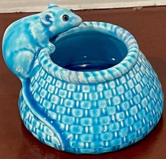 French Aesthetic Turquoise Glazed Figural Mouse Vase