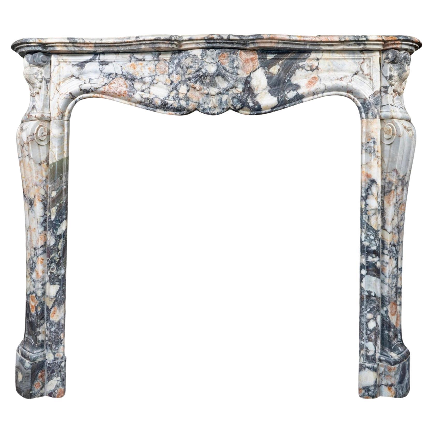 French African Breccia Marble Mantel For Sale