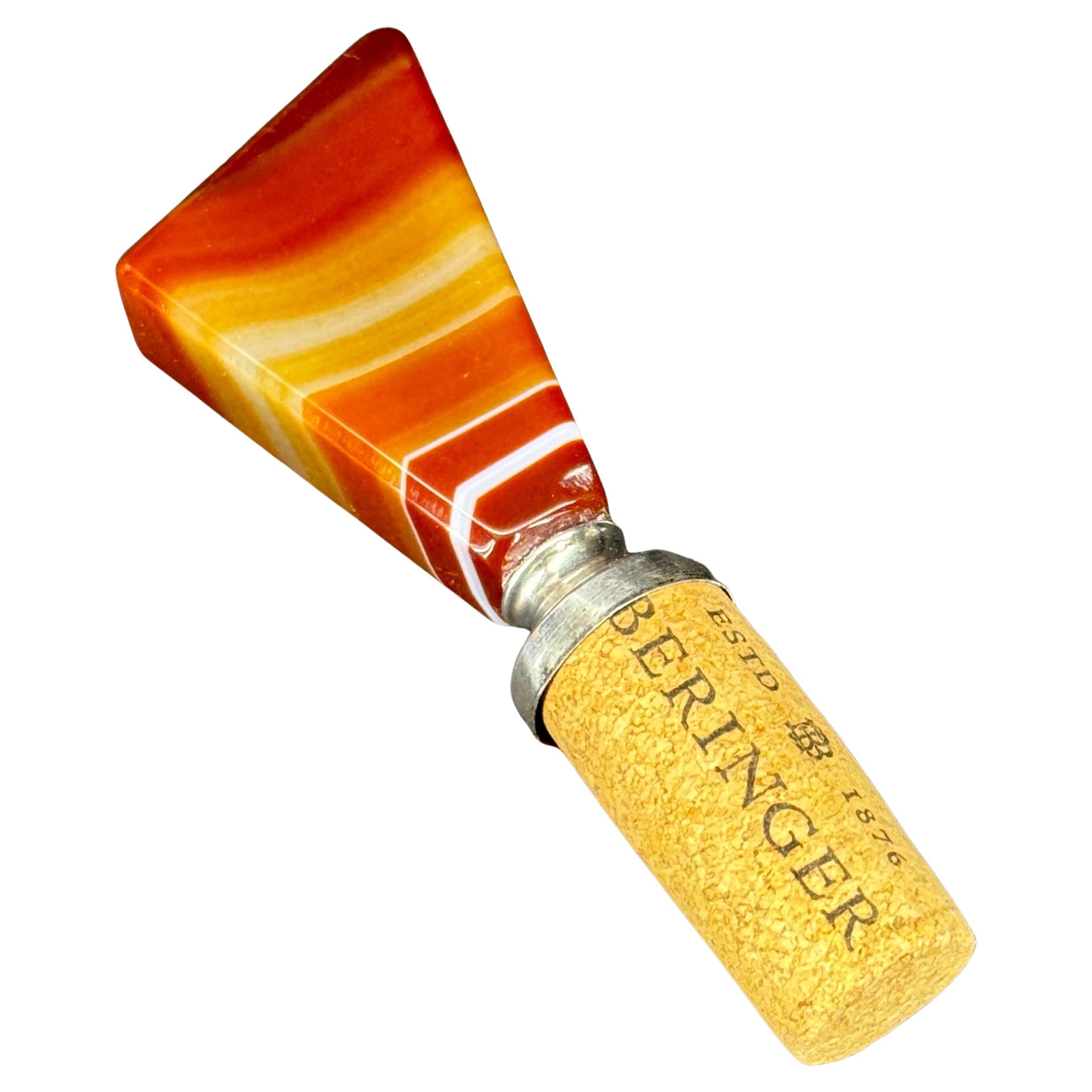 French Agate and Sterling Silver Cork Wine Stopper, 1920's