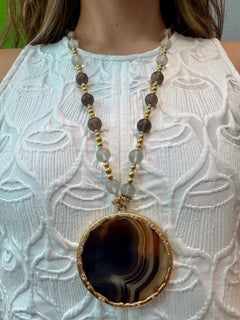 French Agate, Quartz, Diamond and Gold Demi-Parure