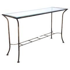 French Aged Brass And Glass Console Table