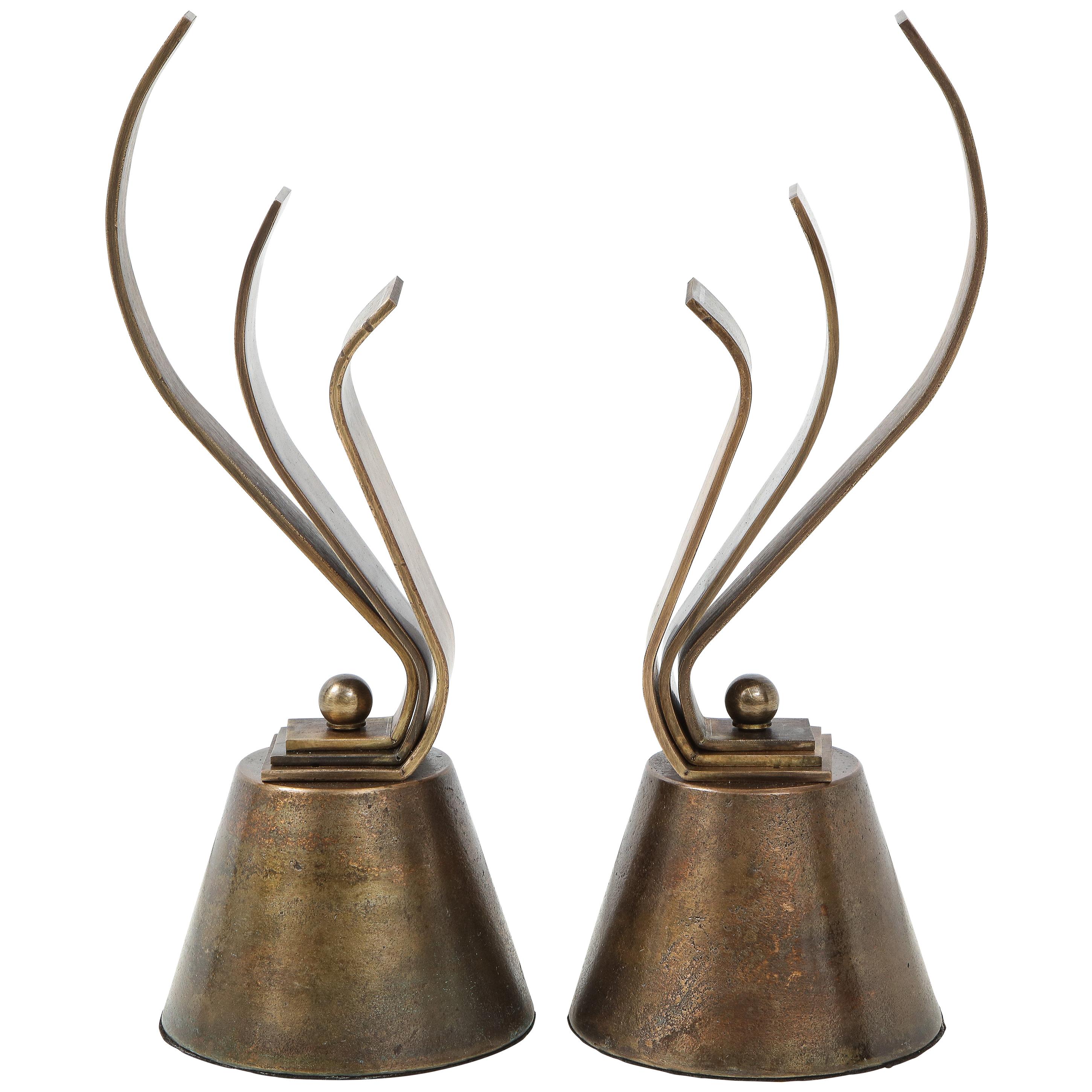 French Aged Bronze Fireplace Chenets