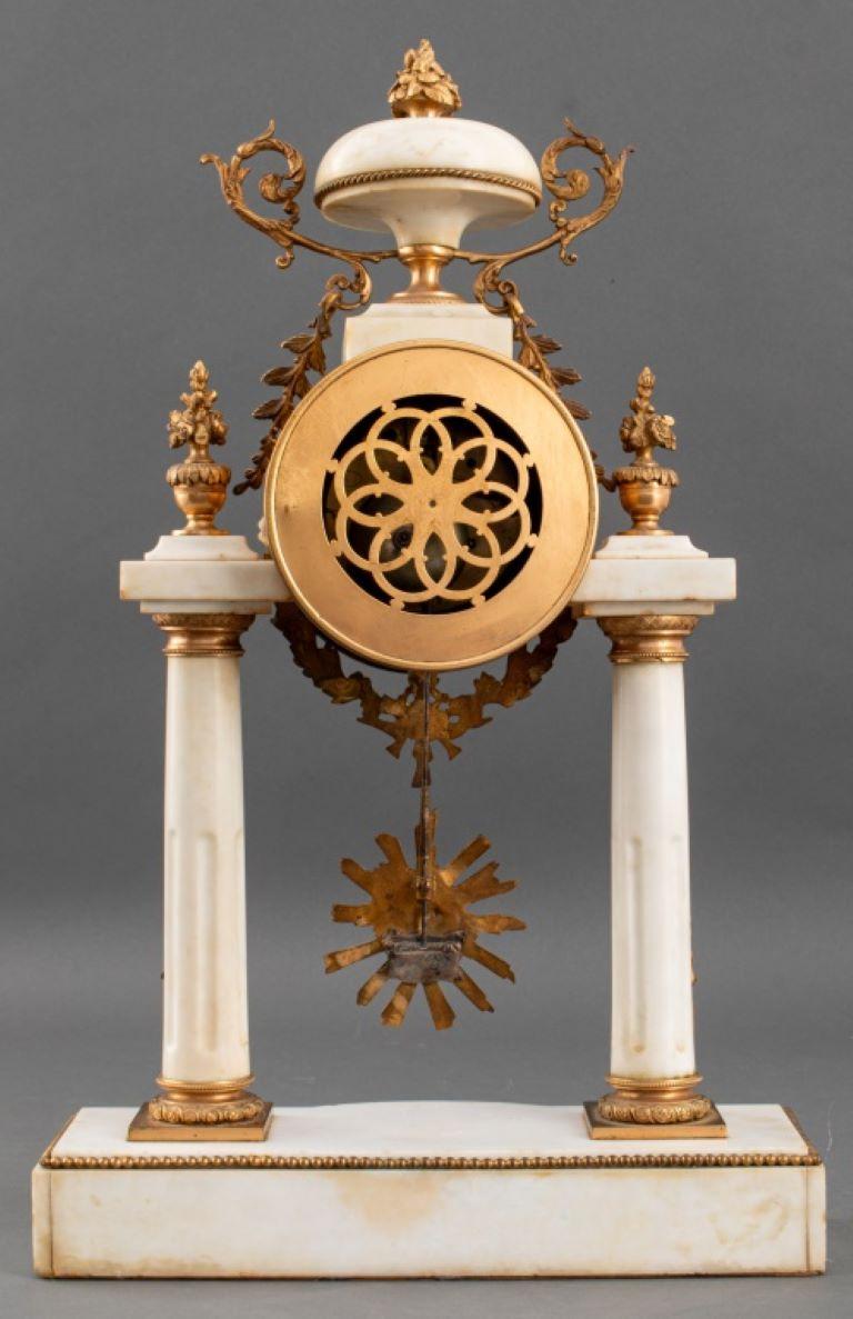 French Alabaster and Brass Portico Mantel Clock 5