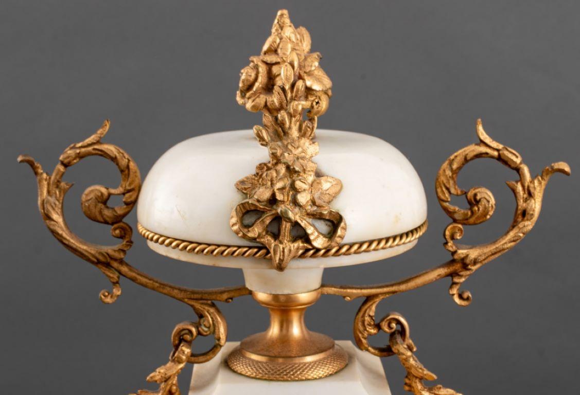 French Alabaster and Brass Portico Mantel Clock 2