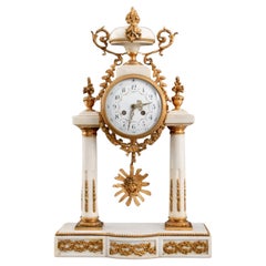 Antique French Alabaster and Brass Portico Mantel Clock