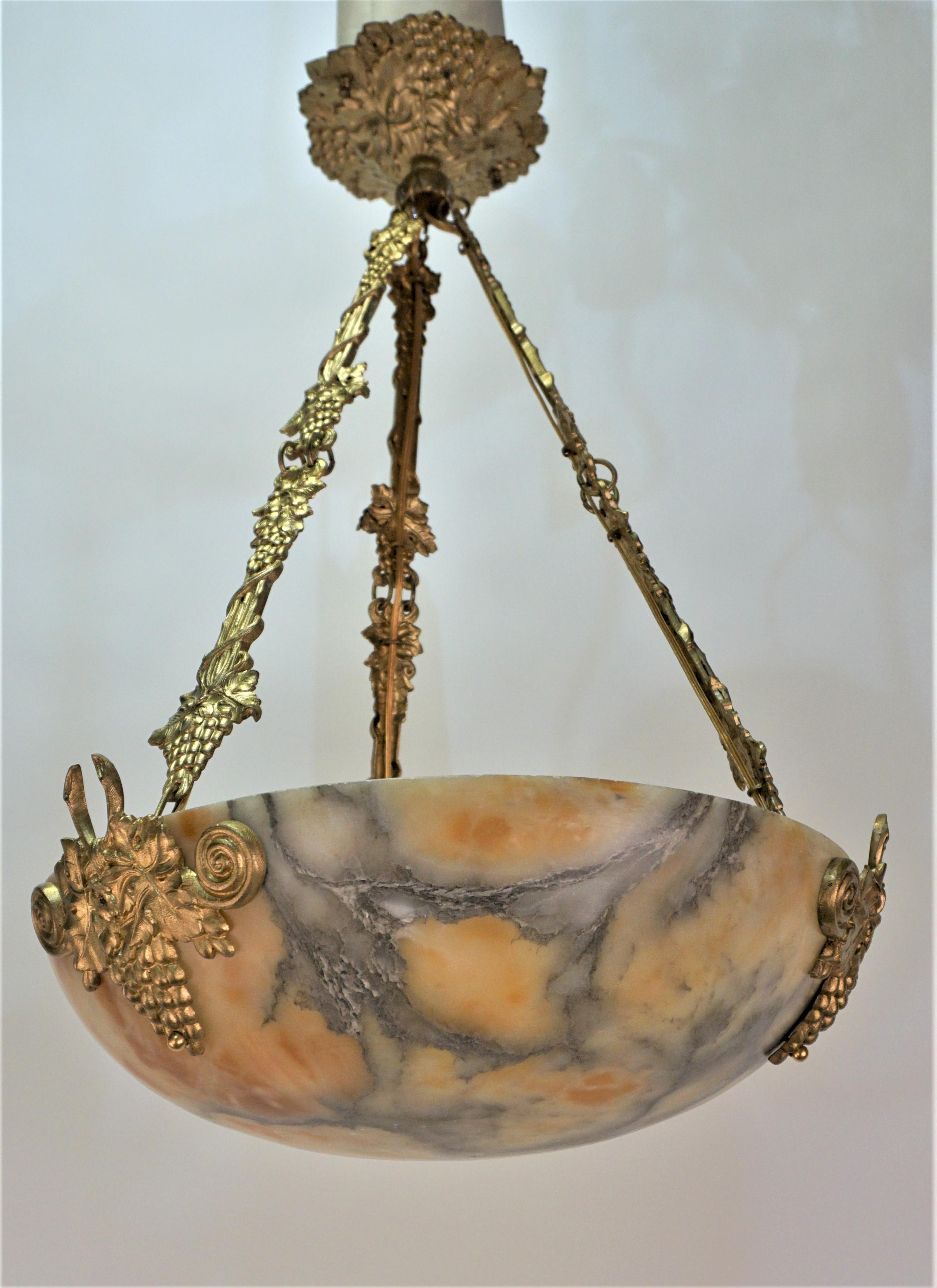 French Alabaster and Bronze Chandelier 8