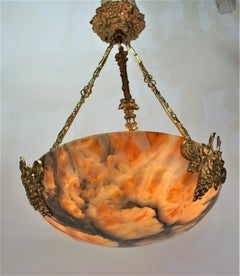 French Alabaster and Bronze Chandelier