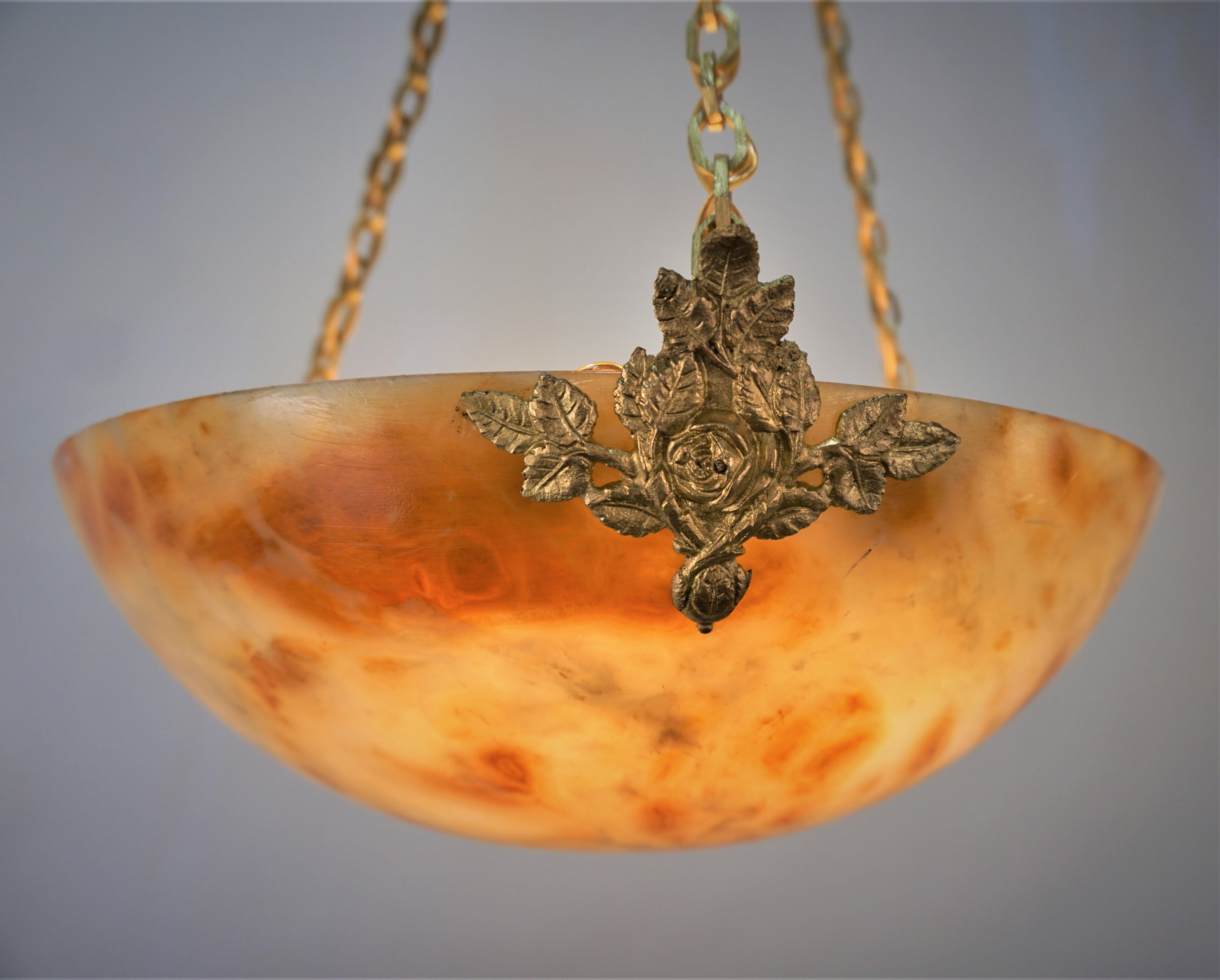 French Alabaster and Bronze Chandelier at 1stDibs