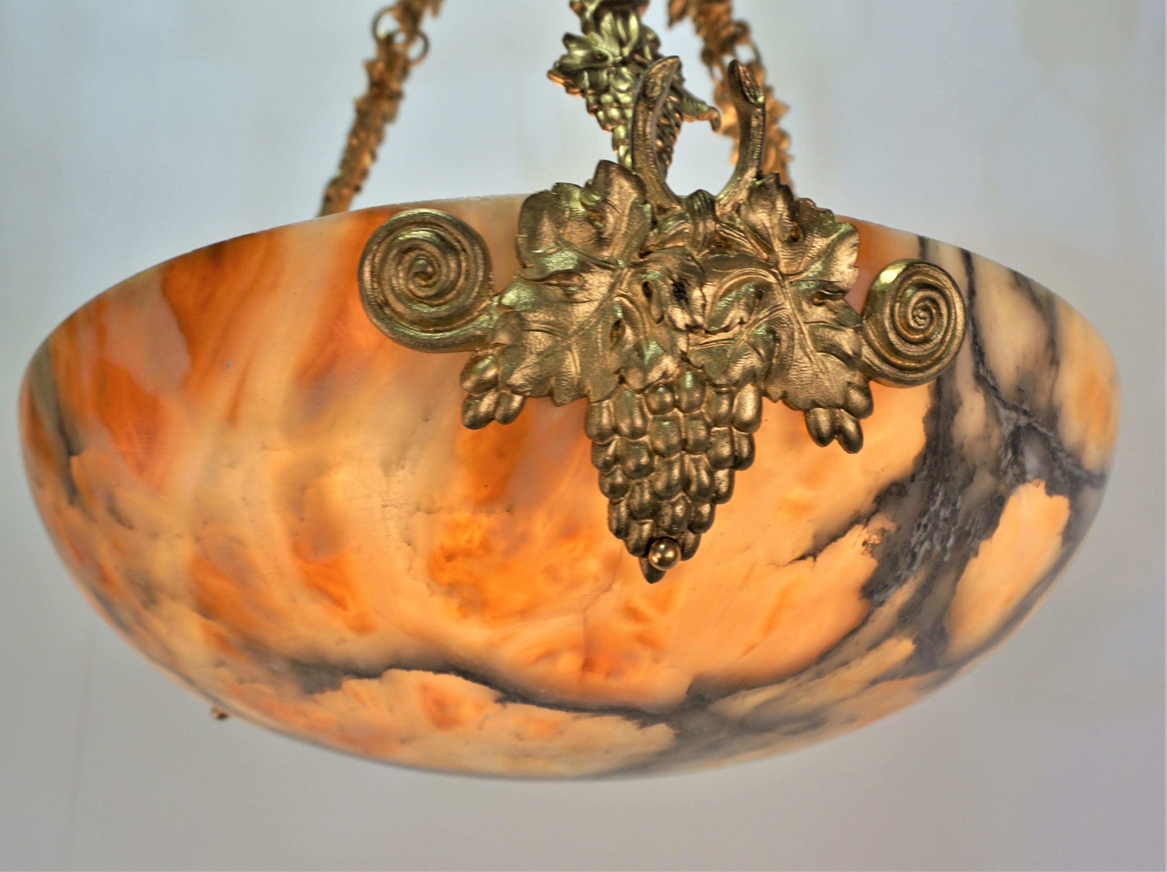 Mid-20th Century French Alabaster and Bronze Chandelier